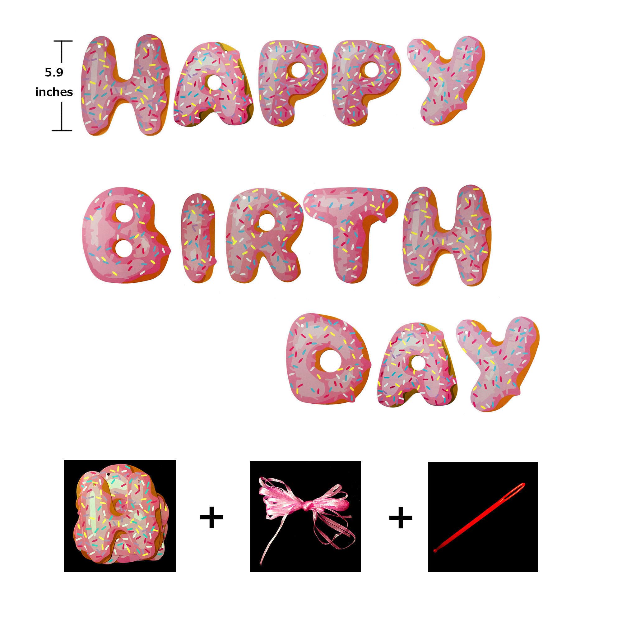 Happy Birthday Donut Banner - Pink Donut Party Decorations & Supplies for Birthday Celebrations, Baby Showers, and Donut-Themed Parties
