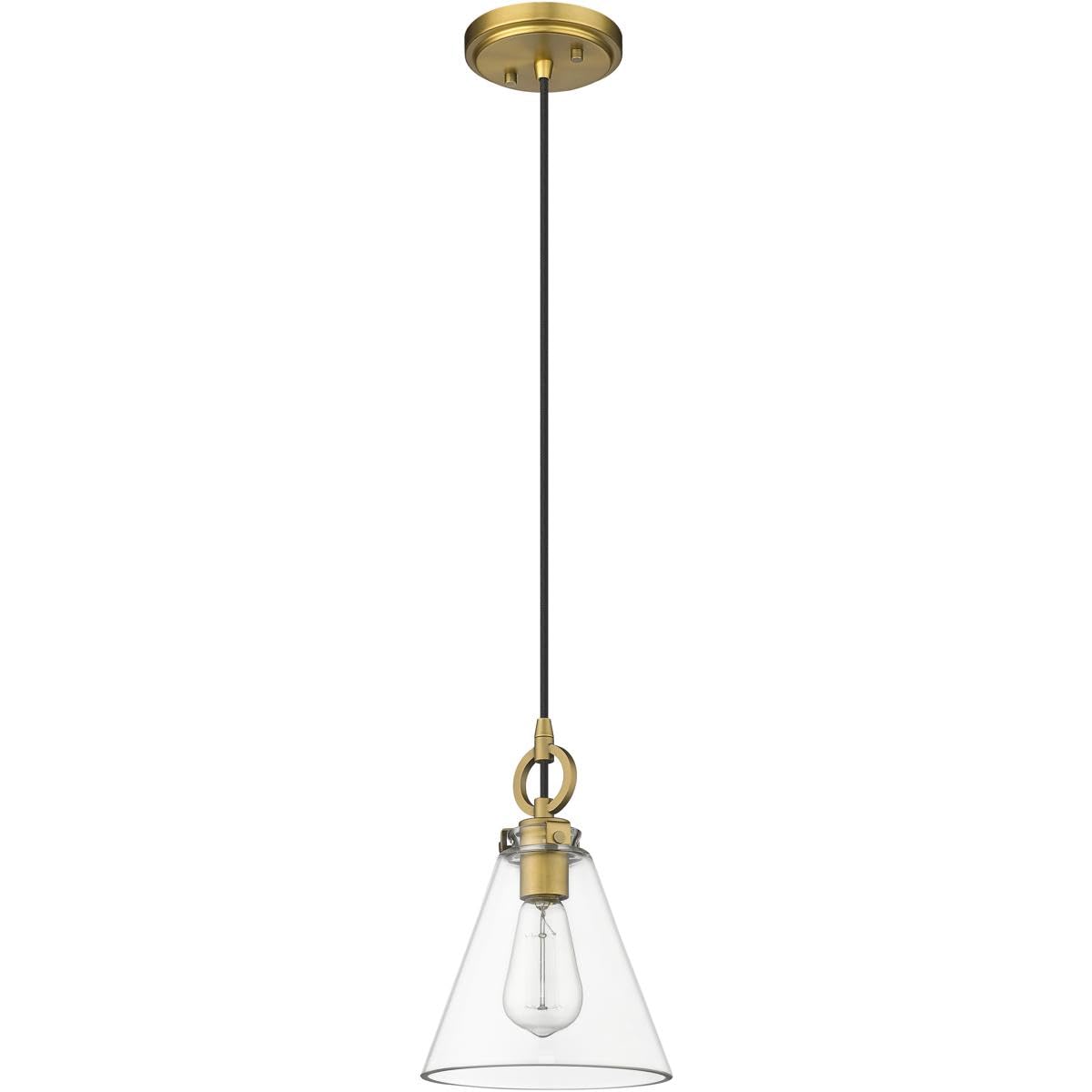 Z-Lite 3034P8-RB Harper 1-Light Pendant Light Fixture, 100W Rubbed Brass Finish - Perfect for Kitchen Island, Dining Room, or Entryway Lighting