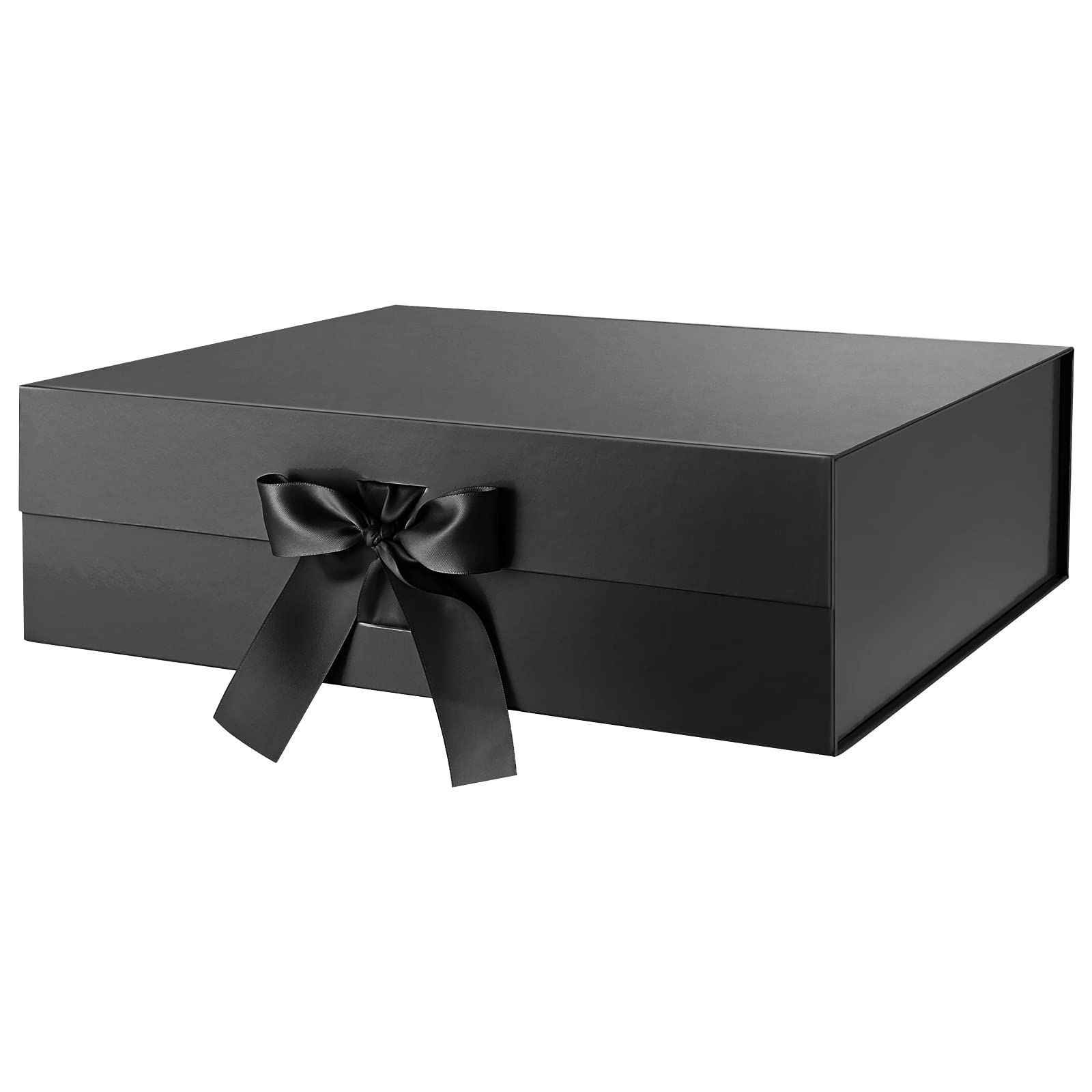 Extra Large 16.3x14.2x5 Inch Black & White Gift Box with Ribbon & Lid - Premium Glossy Finish for Groomsman Proposals, Clothing Gifts, Jewelry & Luxury Present Packaging (Perfect for Weddings, Birthdays & Special Occasions)