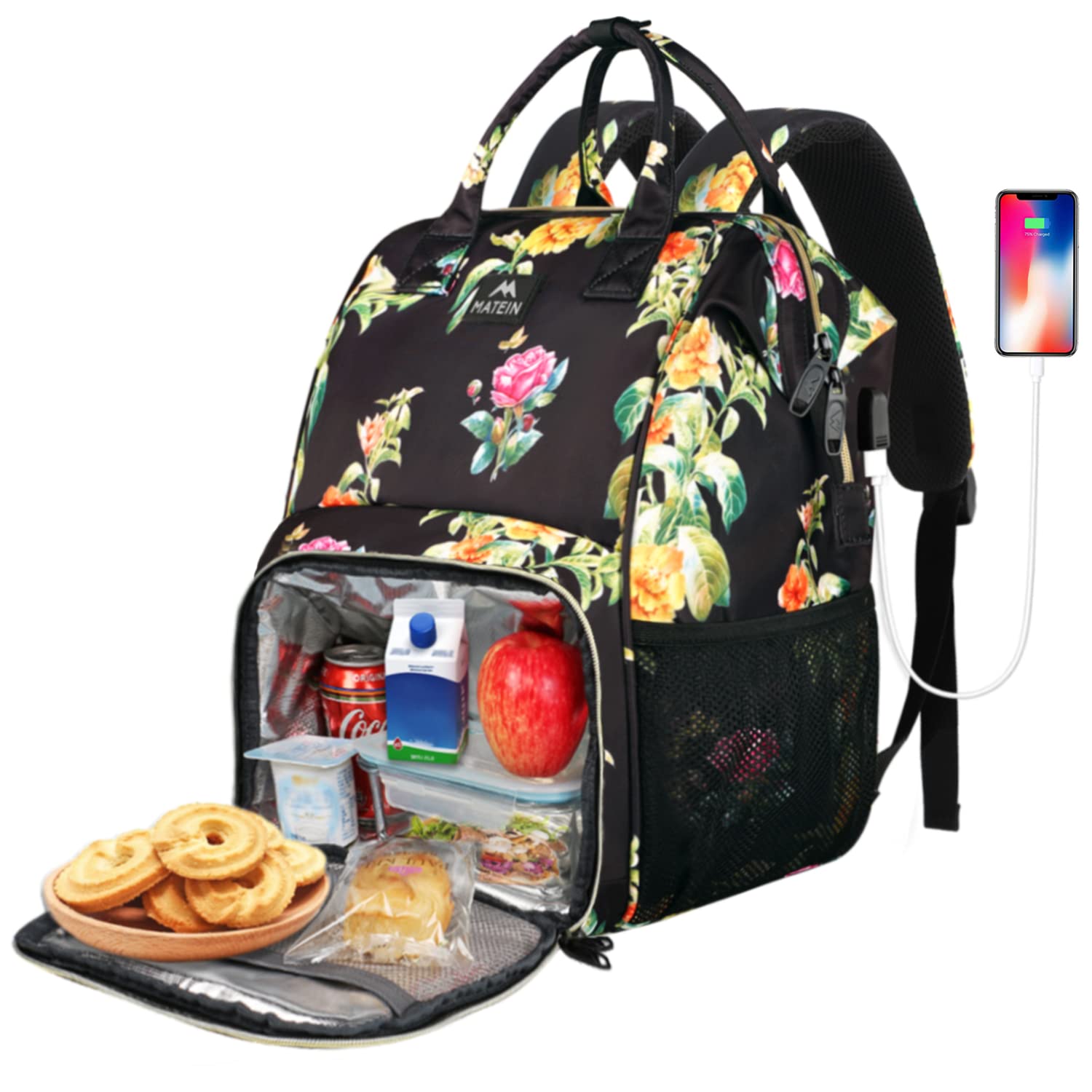 Stylish 15.6 Inch Laptop Backpack for Women with USB Charging Port - Waterproof Insulated Cooler Backpack for Travel, Camping, Office & College - Perfect for Nurses, Teachers & Students (MATEIN)