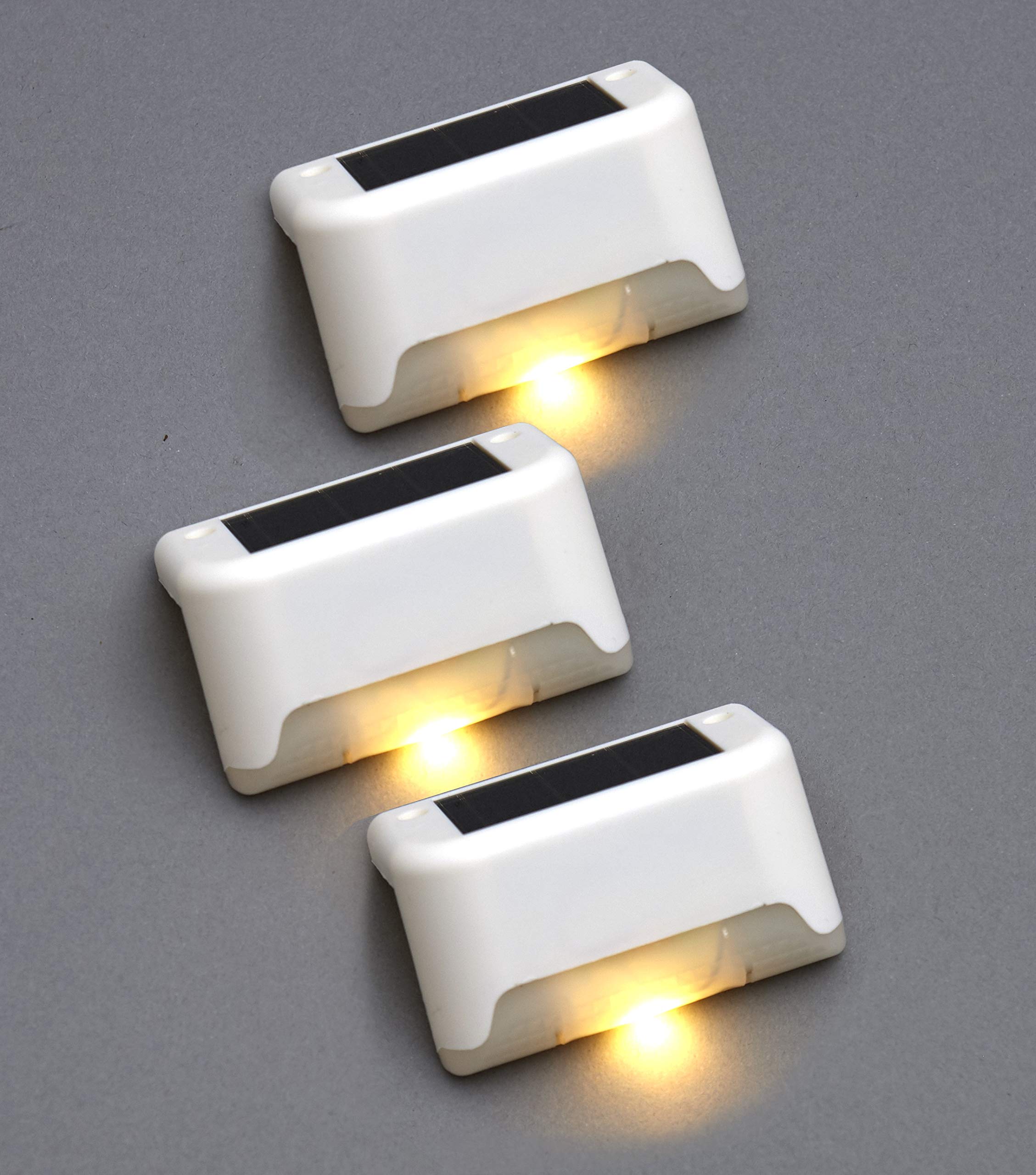 Solar Deck Lights Outdoor - White Set of 3, Waterproof Solar Powered Pathway Lights for Garden, Patio, Porch, Yard, Walkway - Dusk to Dawn Auto On/Off Landscape Lighting