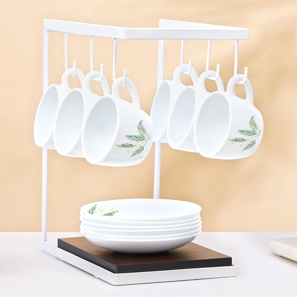 Borosil Breeze Opalware 12-Piece Tea & Coffee Cup Set with Saucers | 140ml Microwave & Dishwasher Safe Cups | Bone-Ash Free Durable Dinnerware for Home, Office & Gifting | Elegant White Crockery Set for Daily Use, Parties & Hospitality