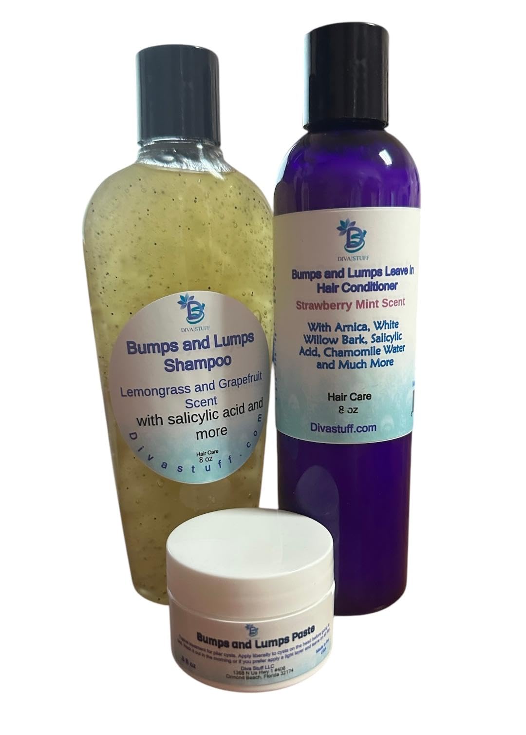 Diva Stuff Bumps and Lumps Shampoo, Leave-In Conditioner & Night Treatment Paste for Scalp Irritation - Soothes Itchy, Problematic Scalp Bumps - Perfect for Daily Hair Care Routine and Nighttime Scalp Treatment
