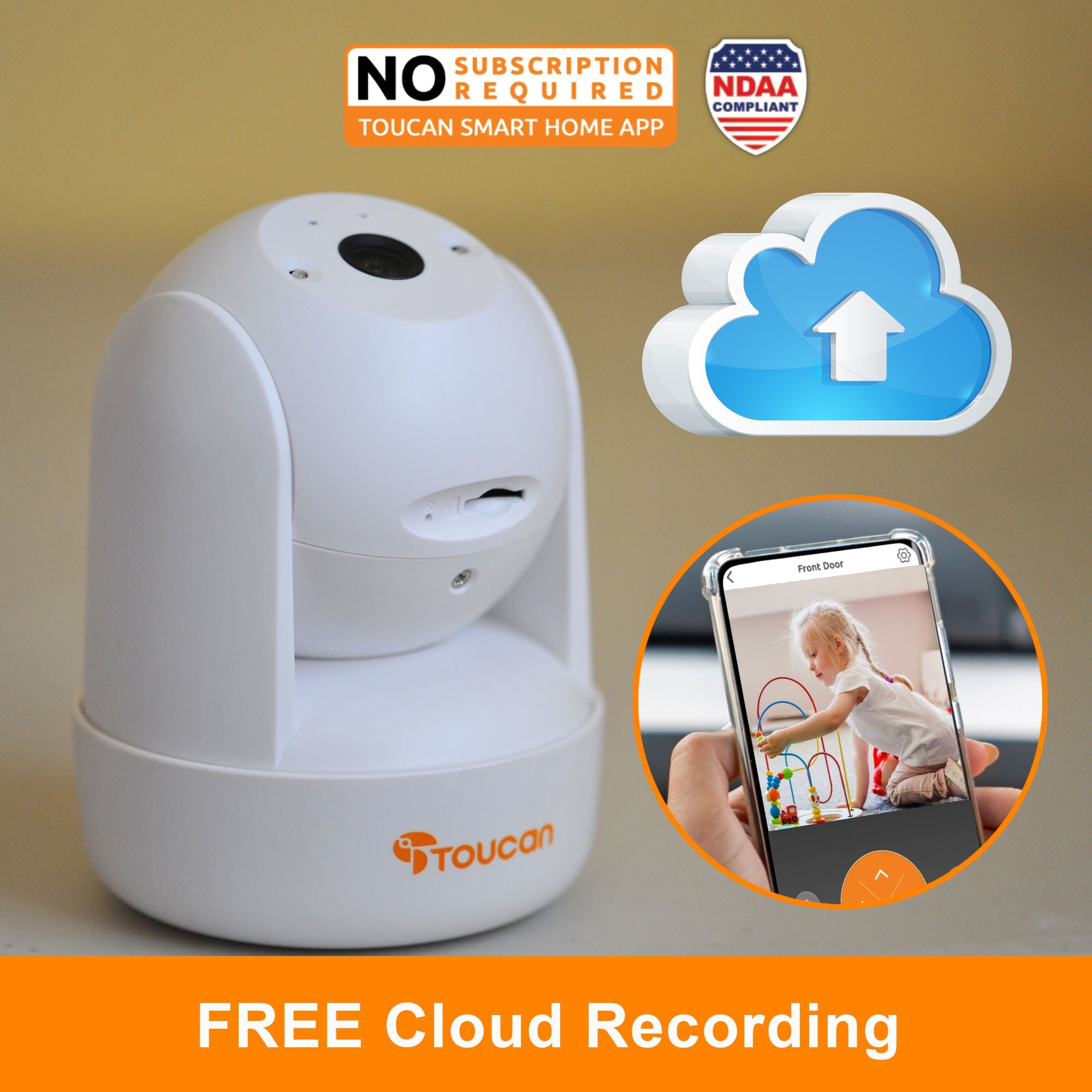 Toucan Seek Indoor Pan & Tilt Security Camera 2 Pack - 360° Home Monitoring System with Night Vision & Motion Detection for Baby/Pet Monitoring & Home Security
