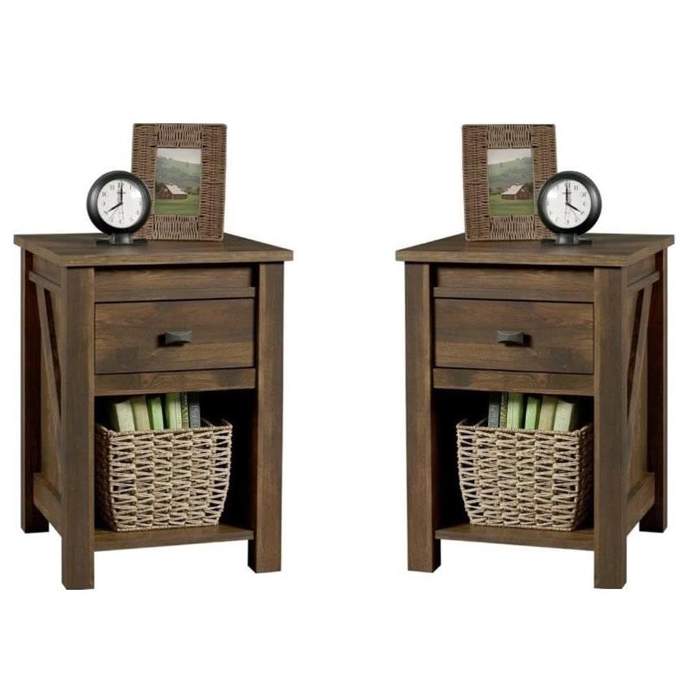 Rustic 2-Piece Bedroom Set with Nightstands - Home Square Solid Wood Bed Frame & Side Tables for Cozy Farmhouse Decor