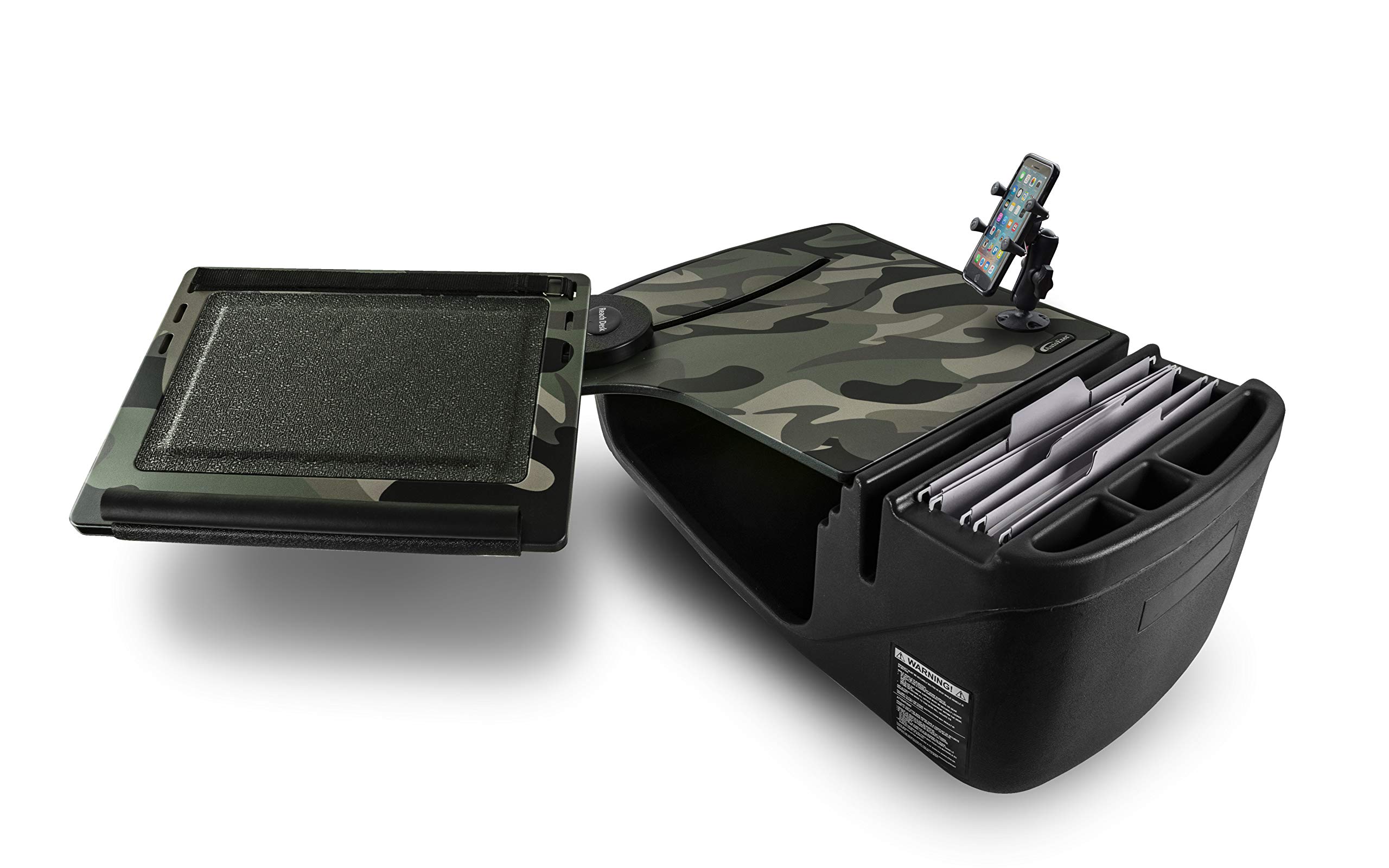 AutoExec AUE16072 Green Camouflage Car Desk with Phone Mount - Portable Laptop Tray for Work & Study in Front Seat | Perfect for Business Professionals & Students on the Go