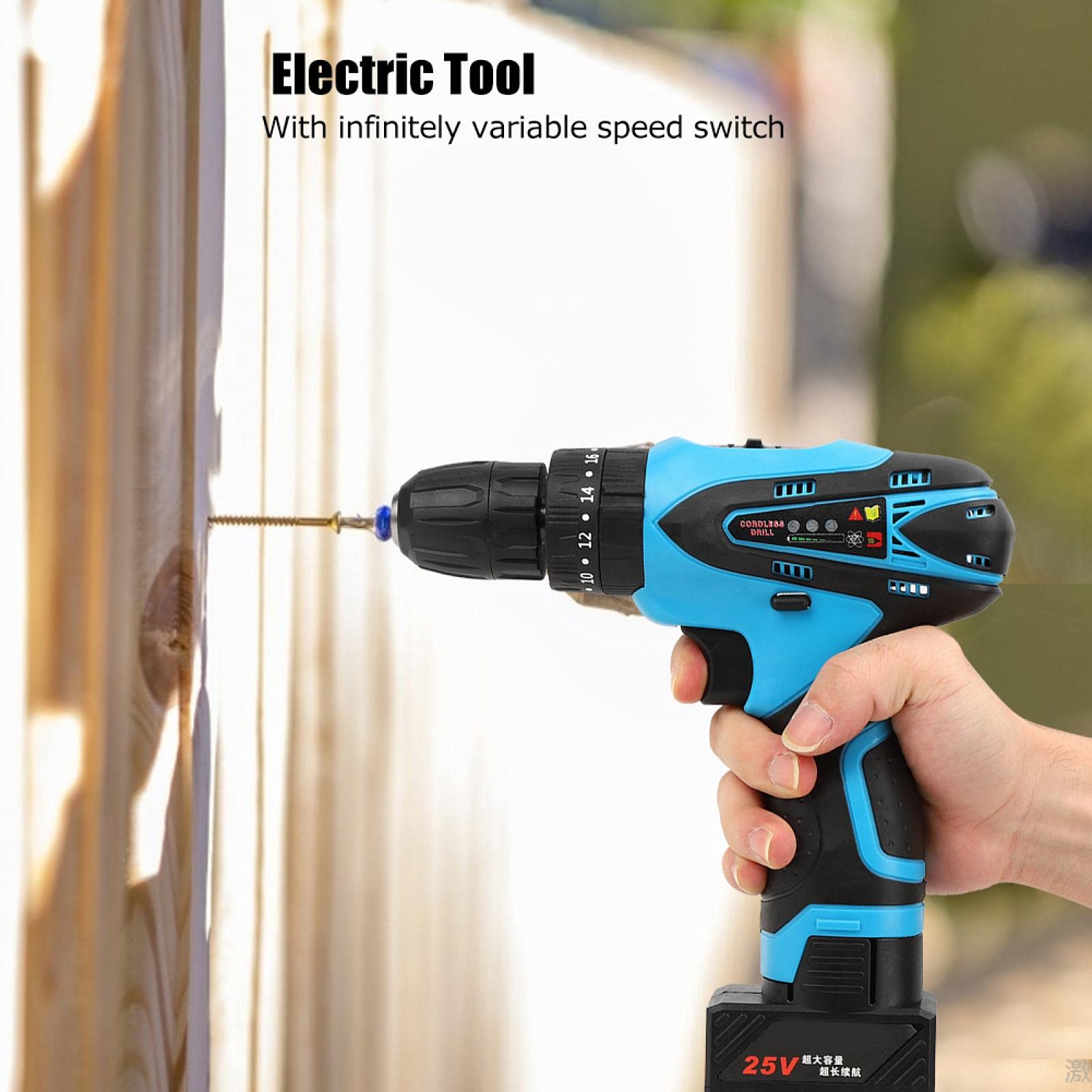 25V Cordless Electric Drill Driver Kit - Rechargeable Power Tool with US Plug (100V-240V) for DIY Projects, Home Repairs & Woodworking