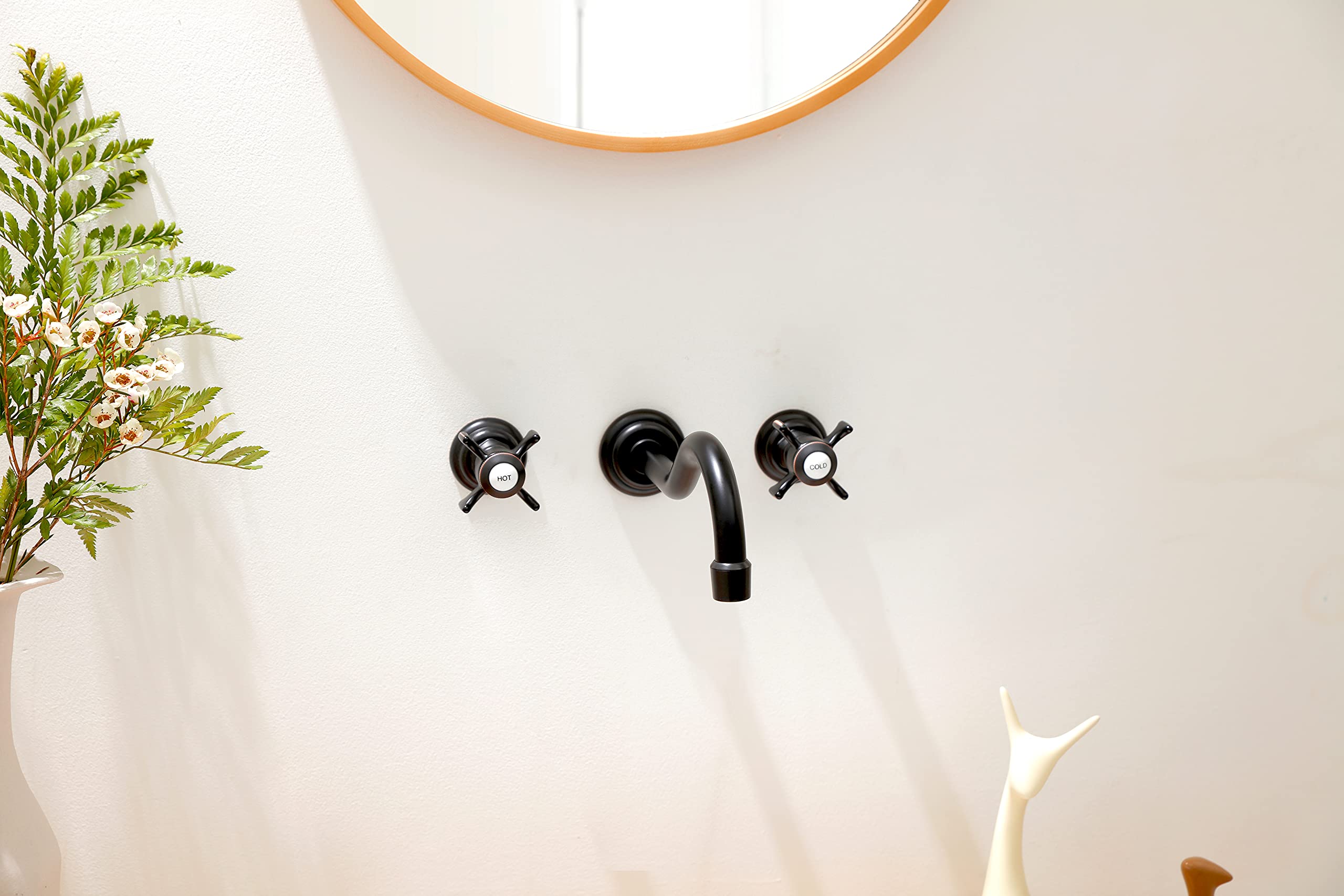 Vintage Two Handle Wall Mount Bathroom Sink Faucet - Oil Rubbed Bronze Finish with Rough-in Valve - Perfect for Farmhouse, Rustic, or Antique Style Bathrooms