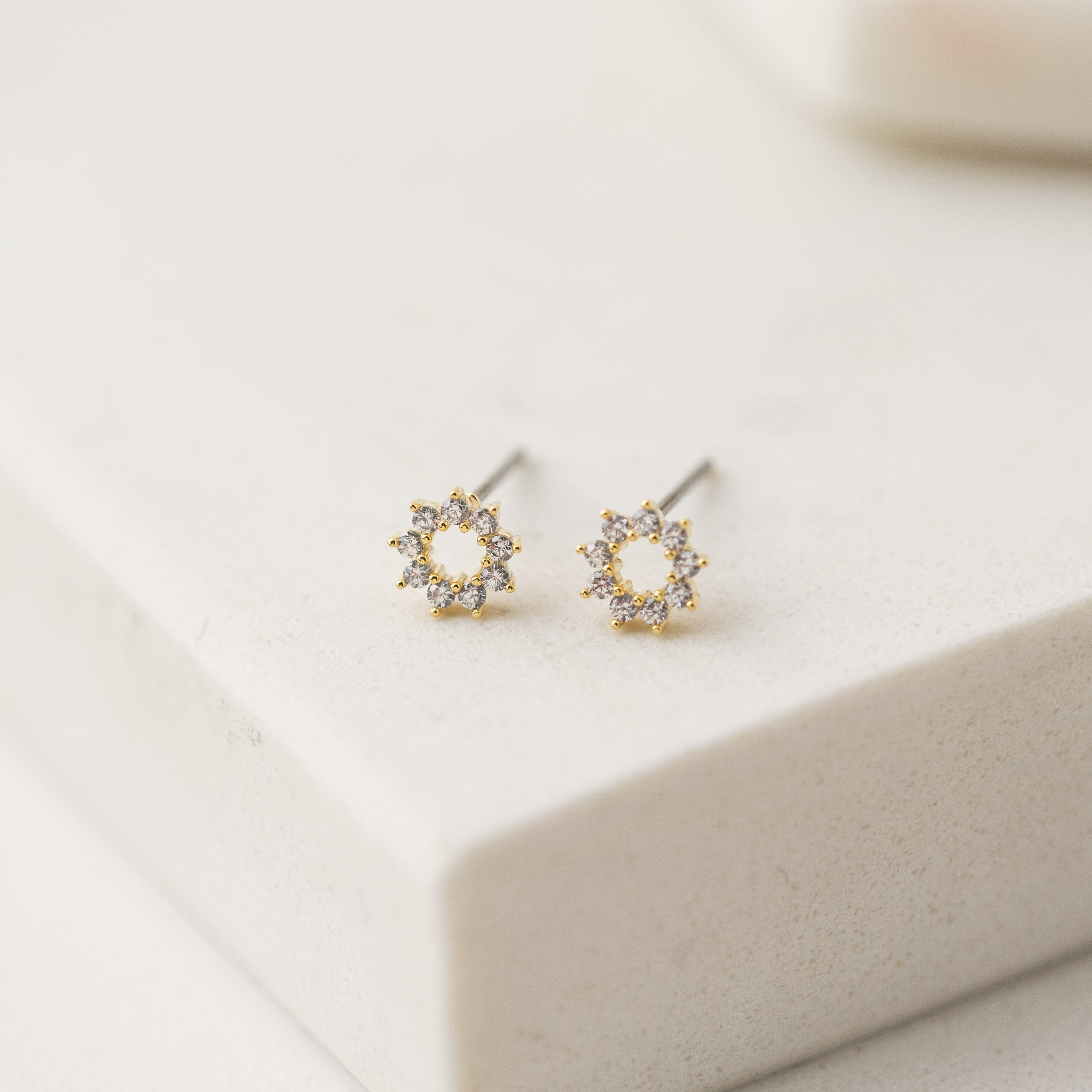 Halo Mini Stud Earrings - Elegant Cubic Zirconia Earrings for Women, 14K Gold Plated Hypoallergenic Jewelry - Perfect for Daily Wear, Parties & Gifts
