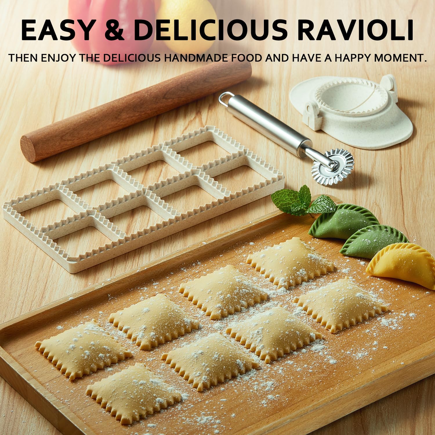 Premium Ravioli Maker Press Kit - Heart & Square Pasta Stamp Cutter (1.85