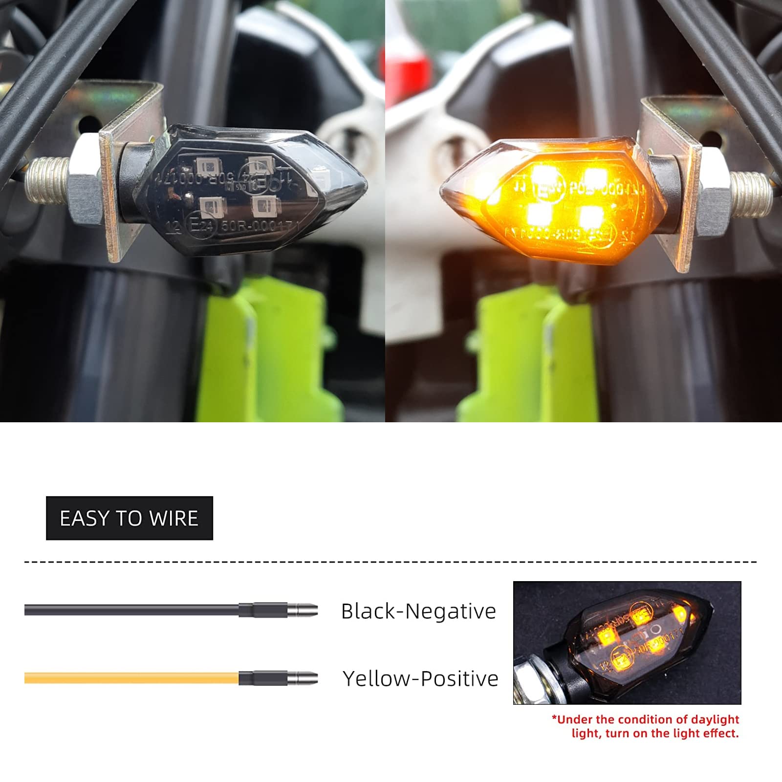 4-Piece 12V Motorcycle LED Turn Signal Lights - 5 LED Amber Blinker Indicators for Front & Rear - Durable Mini Lights for Harley, Honda, Kawasaki - Perfect for Night Riding & Safety Enhancement