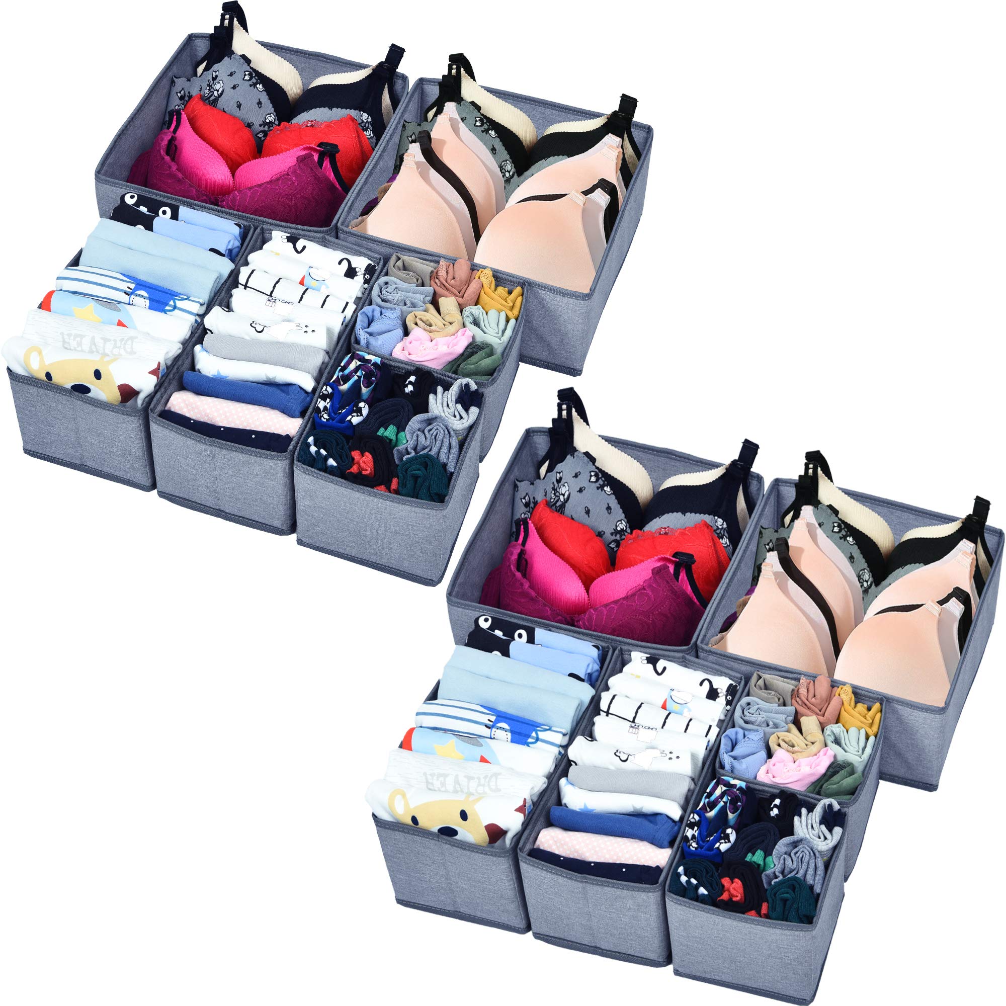 Machine Washable Foldable Drawer Organizer for Clothes, Socks, Underwear, Bras, Ties, Belts & Scarves - Light Grey Closet Storage Solution for Nursery, Baby Clothes & Dresser Organization