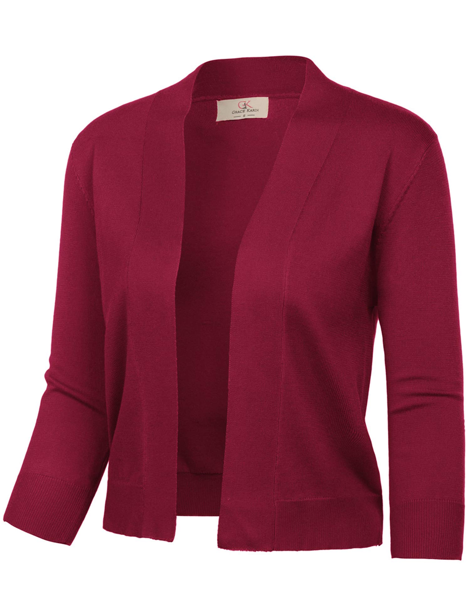 GRACE KARIN Women's 3/4 Sleeve Cardigan Sweater - Cropped Open Front Knit Shrug Bolero Jacket for Office, Casual & Evening Wear