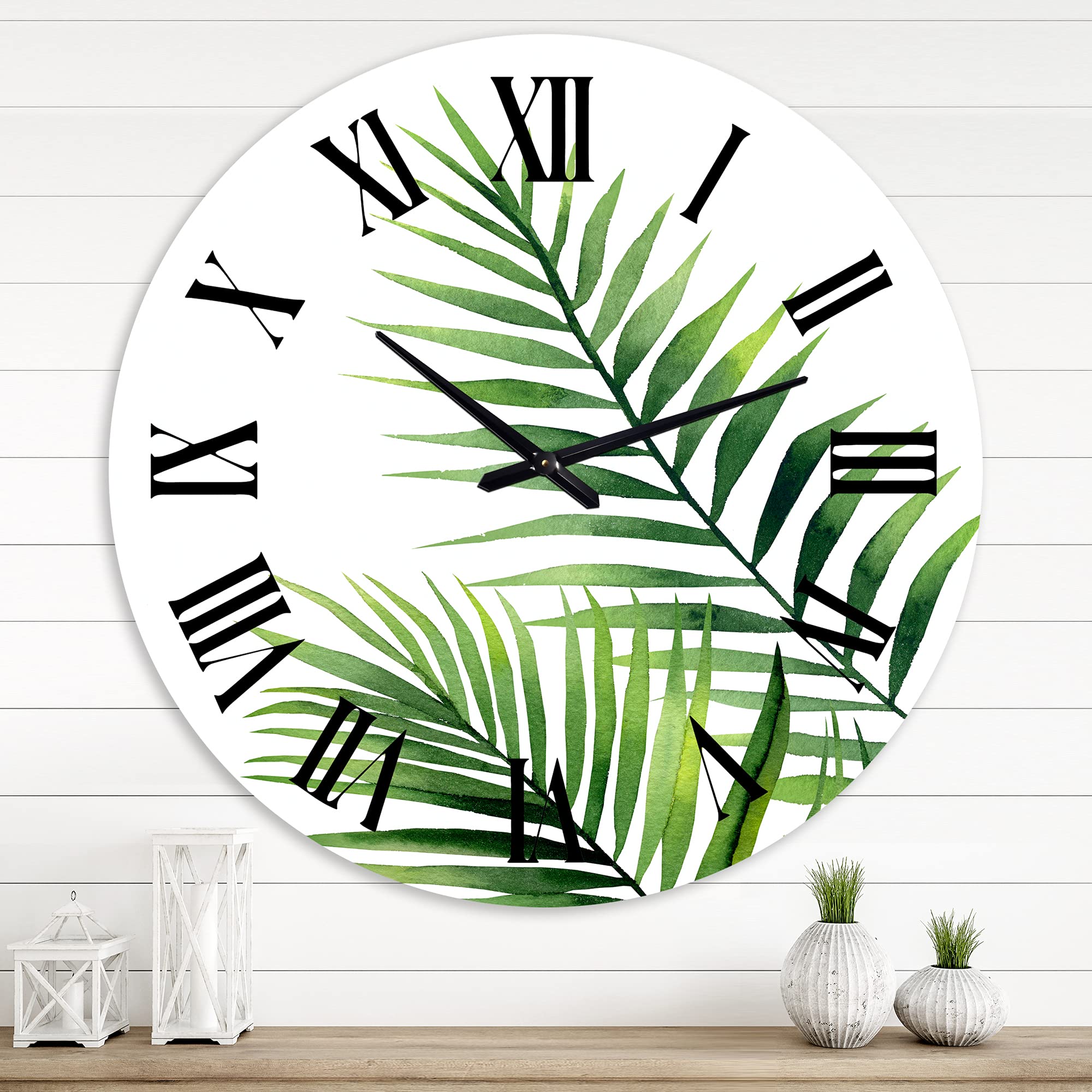 Farmhouse Wall Clock with Fern Leaves Design - Large Floral & Botanical Wall Clock for Home, Living Room, Bedroom, Office Decor | Rustic Home Décor & Gift Idea