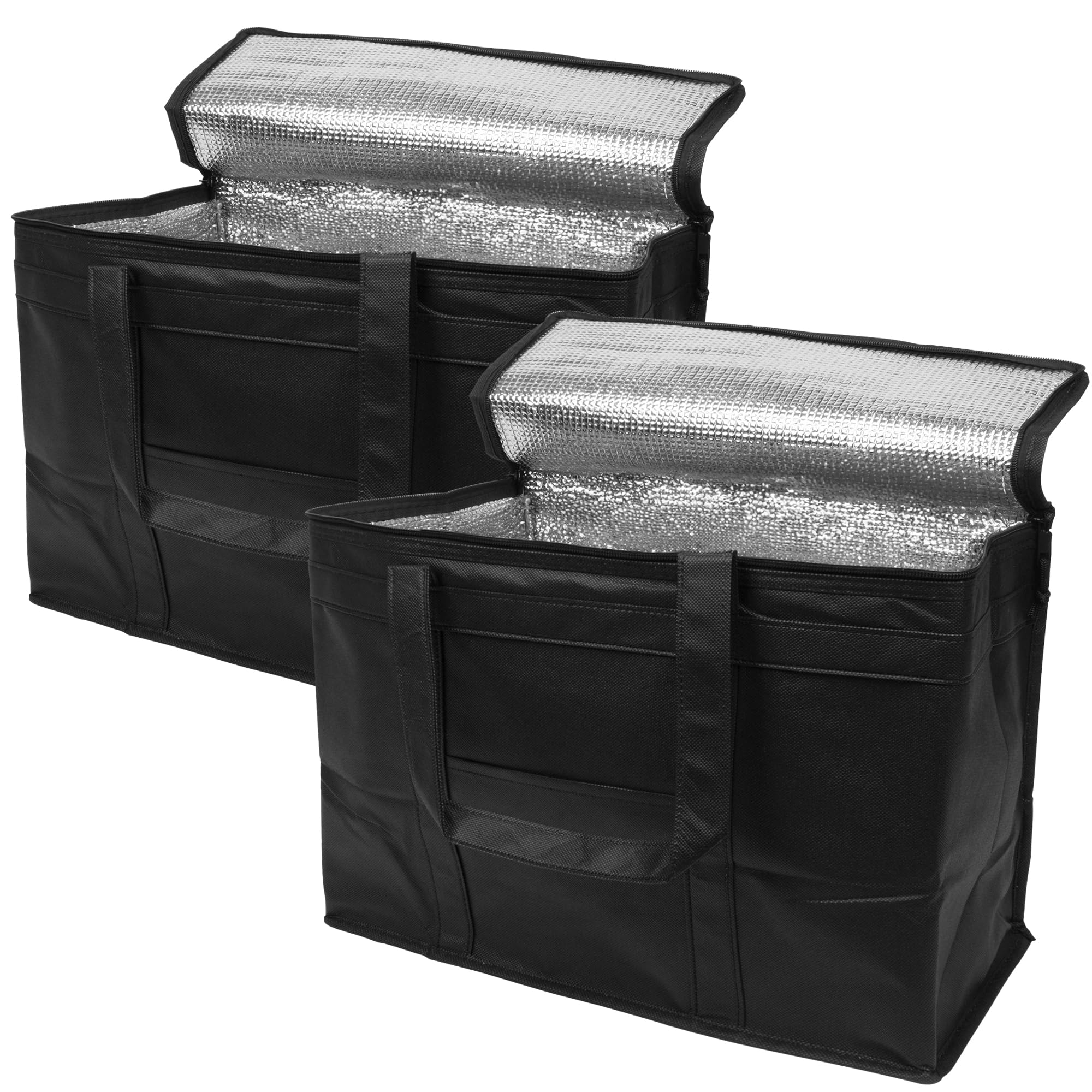 Black Insulated Food Delivery Bag - Heavy Duty Zippered Cold Grocery Bag, Foldable Catering Bag for Takeout & Meal Prep | Perfect for Uber Eats, DoorDash & Picnics