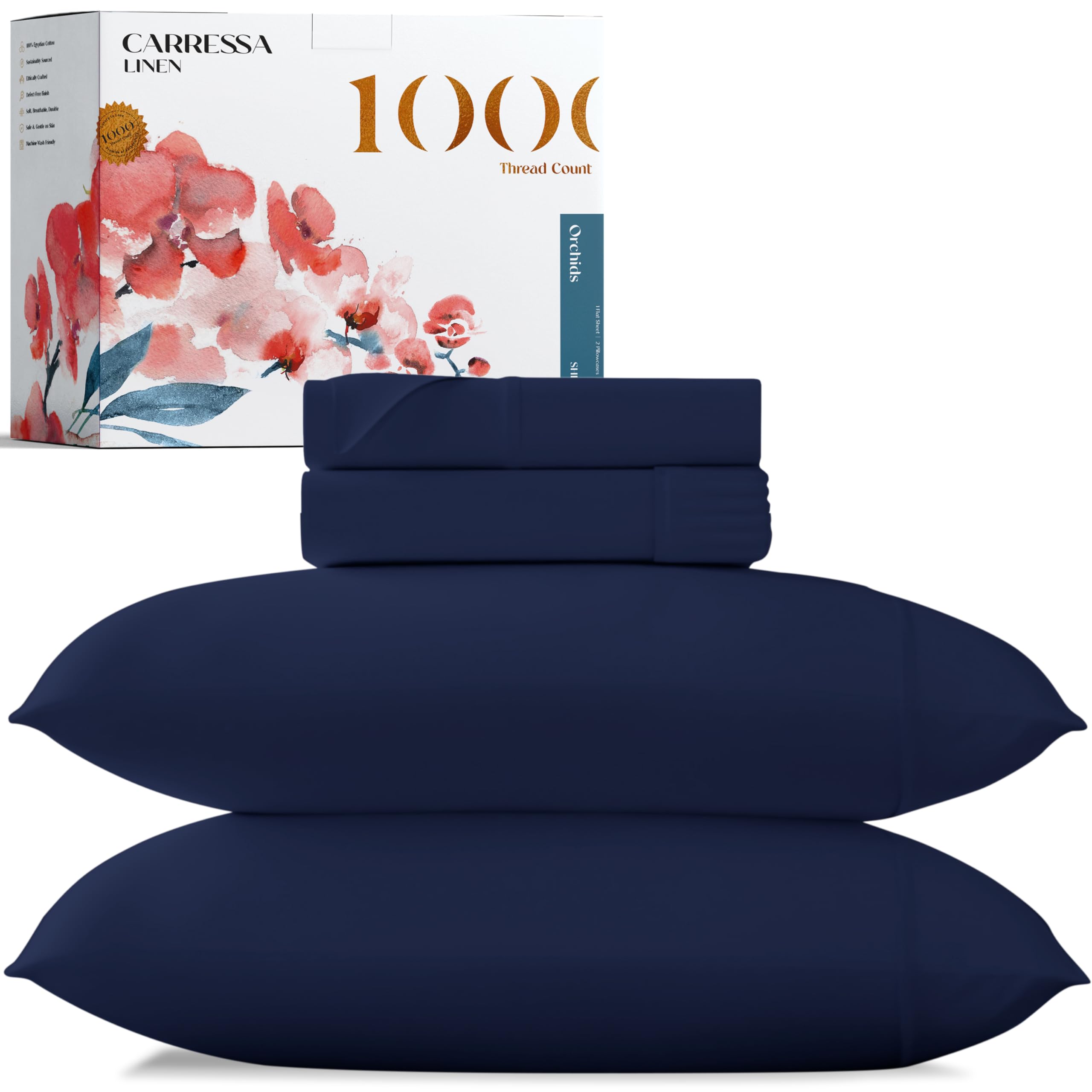 Luxury Egyptian Cotton Sheets King Size - 1000 Thread Count 4-Piece Bed Sheet Set, Soft & Cooling Sateen Weave, Fits Up to 18