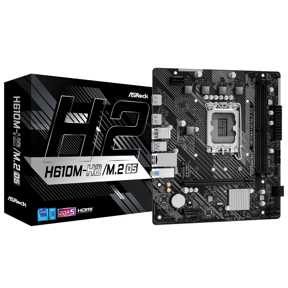 ASRock H610M-H2/M.2 DDR5 Micro ATX Motherboard - LGA 1700 Socket, Intel 12th/13th Gen Ready, Dual M.2 Slots, PCIe 4.0 - Perfect for Gaming PC Builds & Home Office Workstations