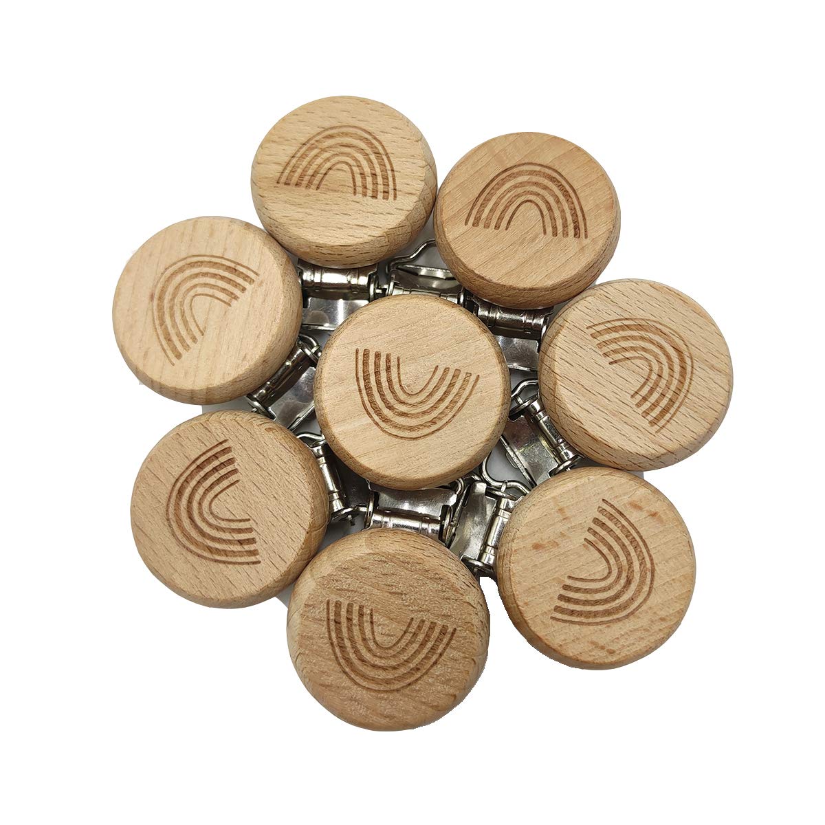 5pcs Natural Wooden Pacifier Clips - Cute Beech Wood Animal Round Beads for DIY Baby Pacifier Chains | Safe & Non-Toxic Baby Accessories for Outings, Stroller Walks & Photo Shoots