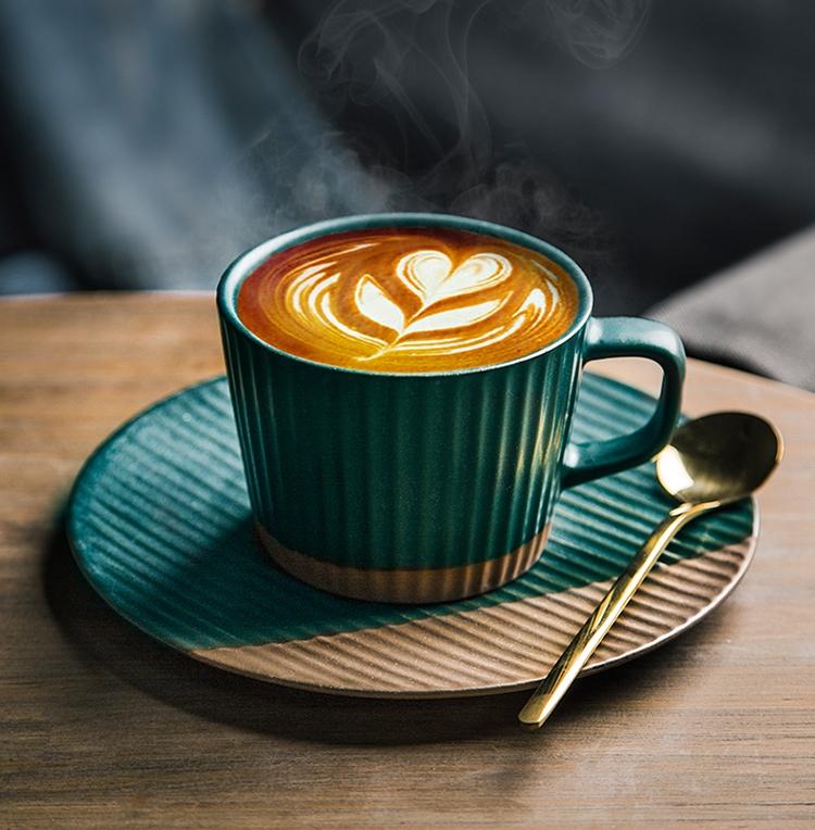 Premium Ceramic Coffee Cup and Saucer Set - Elegant Cappuccino & Tea Mugs in White, Green, Blue, Yellow - Perfect for Home, Office, and Cafe Use