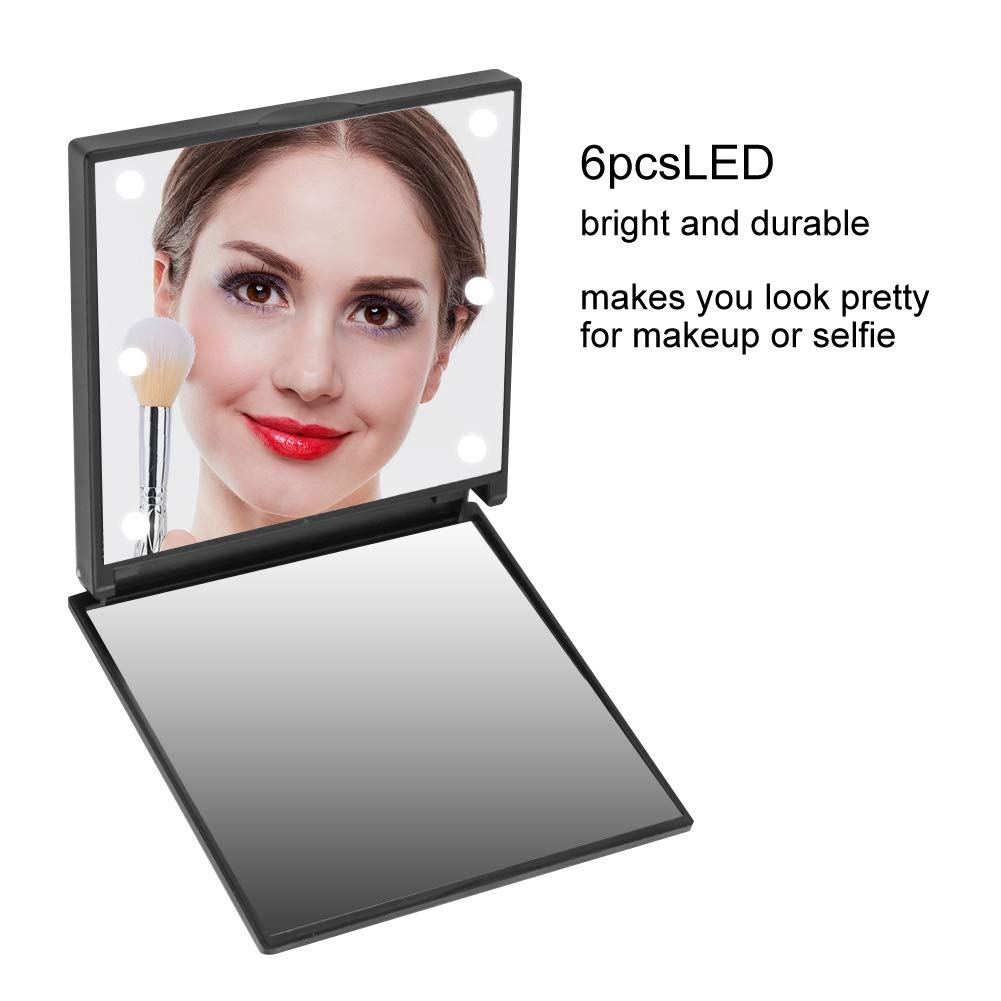 Portable LED Makeup Mirror with Dimmable Brightness - Battery Operated Travel Mirror for Handbags, Purses & On-the-Go Touchups - Perfect Gift for Women & Girls (Black) | Ideal for Travel, Home Vanity & Emergency Beauty Fixes