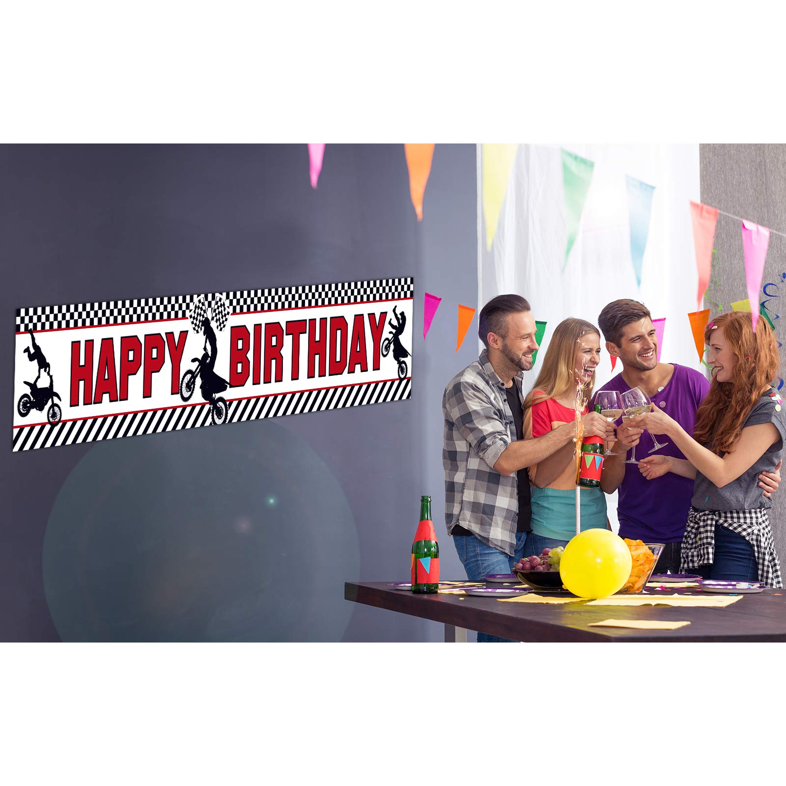 Boao Large Motocross Birthday Banner - 250x45cm (98.4x17.7 Inch) Dirt Bike Party Decorations for Boys & Girls - Indoor/Outdoor Racing Theme Party Supplies - Perfect for Birthday Celebrations, Baby Showers & Motorcycle Themed Events