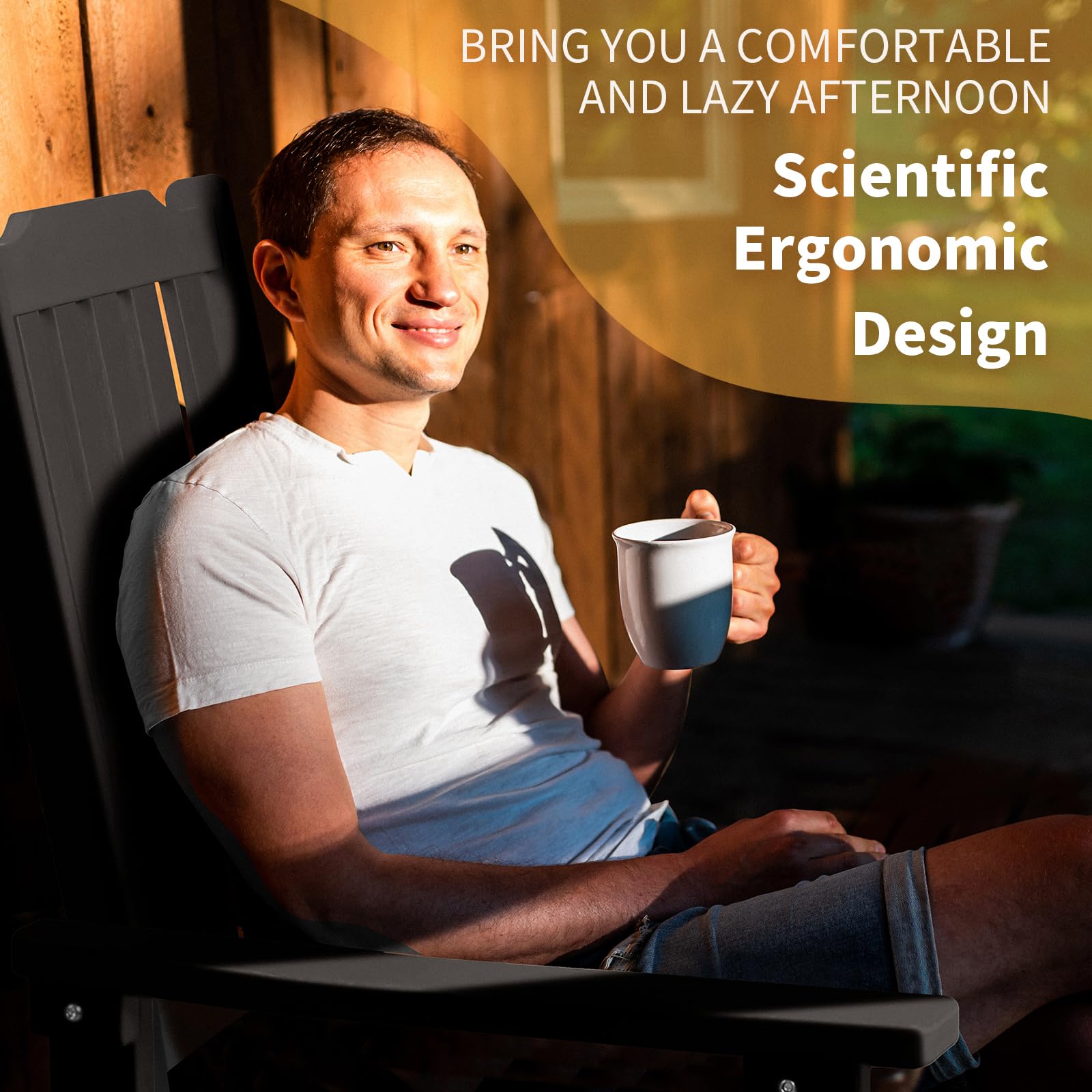 Premium Outdoor Rocking Chair - Heavy Duty All-Weather High Back Patio Rocker, Oversized Comfortable Porch Swing Chair for Garden, Deck, Poolside & Backyard Relaxation