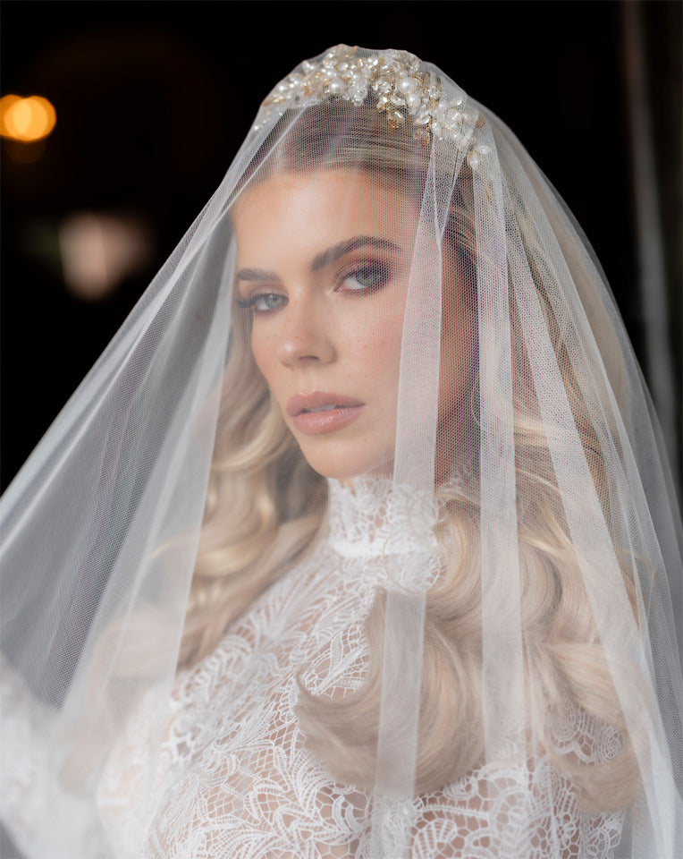 Elegant Bridal Headpiece - Grace Kelly Inspired Lace Headband with Pearls & Crystals | Adonia by Kezani | Perfect for Weddings & Formal Events