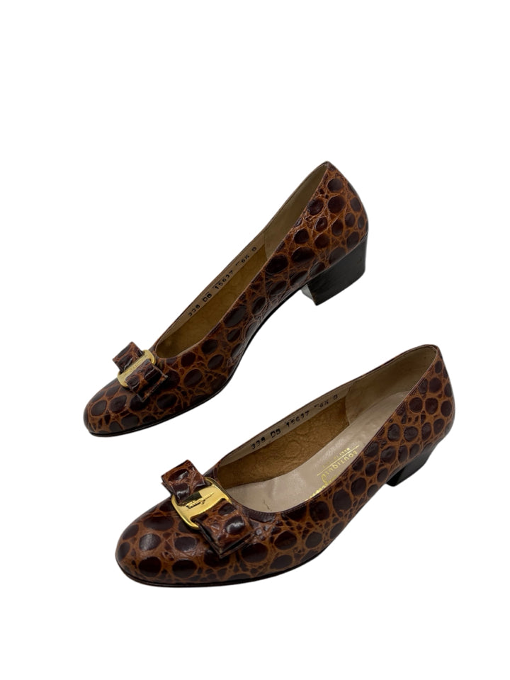 Salvatore Ferragamo Vara Crocodile Embossed 30MM Leather Pumps for Women - Size 6.5 | Luxury Designer Heels for Office, Parties & Special Occasions