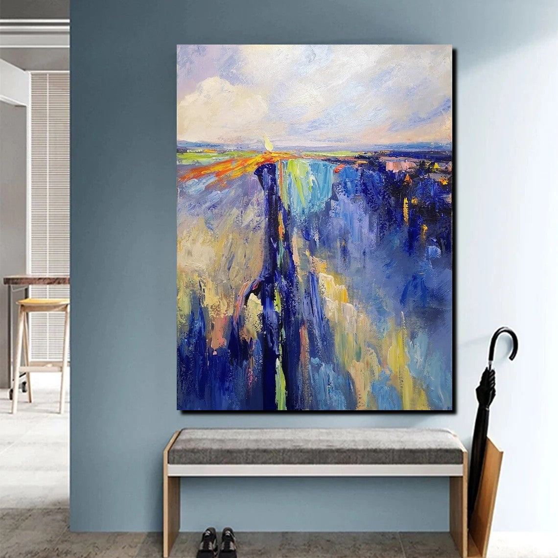 Large Blue Modern Acrylic Paintings on Canvas - Perfect for Behind Sofa & Bedroom Wall Decor | Buy Handmade Art Online for Living Room & Home Interior Design