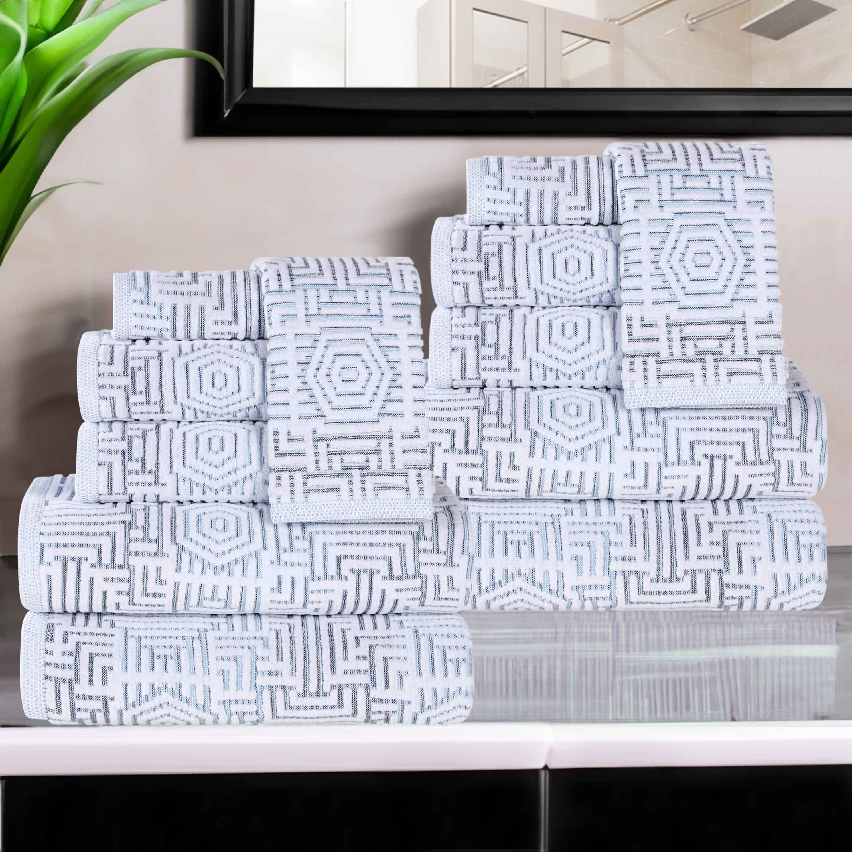 Premium 12-Piece Cotton Modern Geometric Jacquard Plush Absorbent Towel Set - Soft & Quick-Drying Bath Towels for Spa, Bathroom & Luxury Home Decor