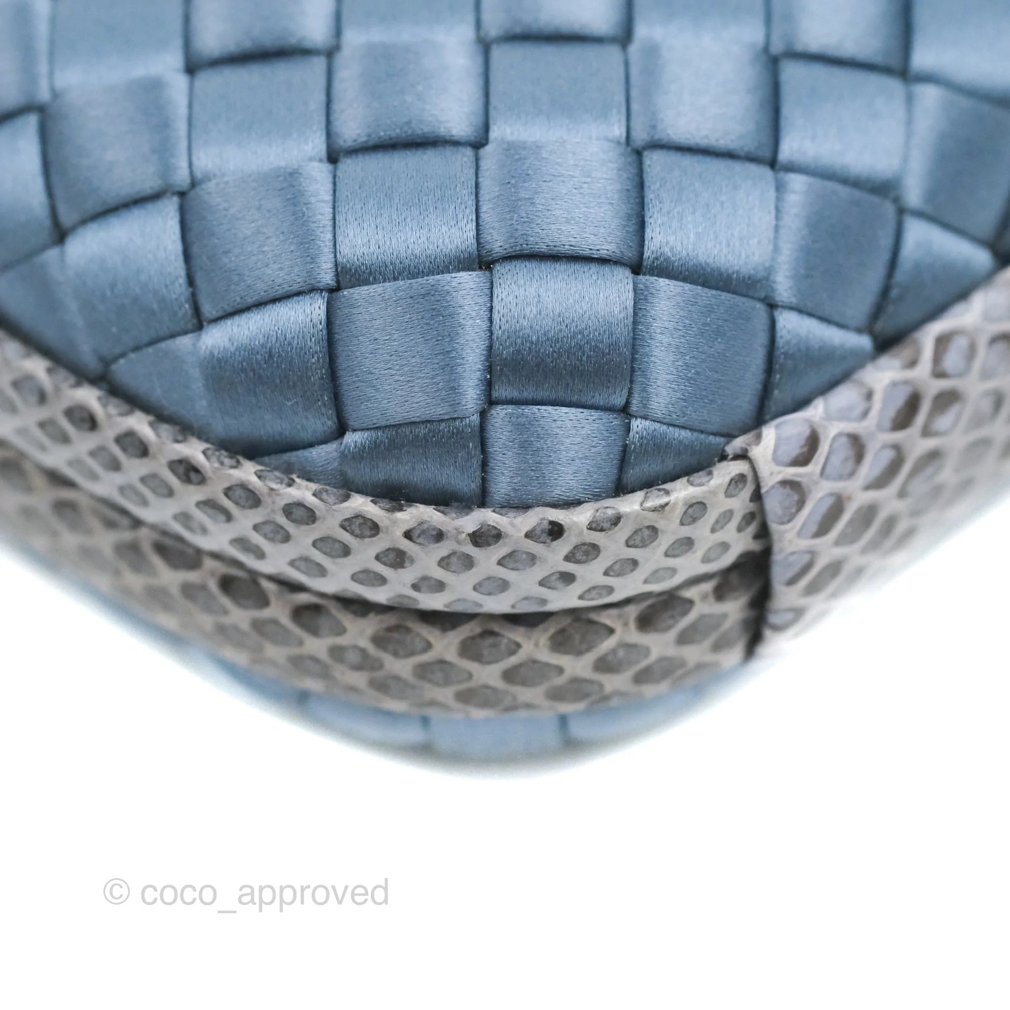 Bottega Veneta Ayers Satin Intreccio Stretch Knot Clutch Bag in Navy Blue | Luxury Evening Clutch for Women | Perfect for Parties, Weddings & Special Occasions
