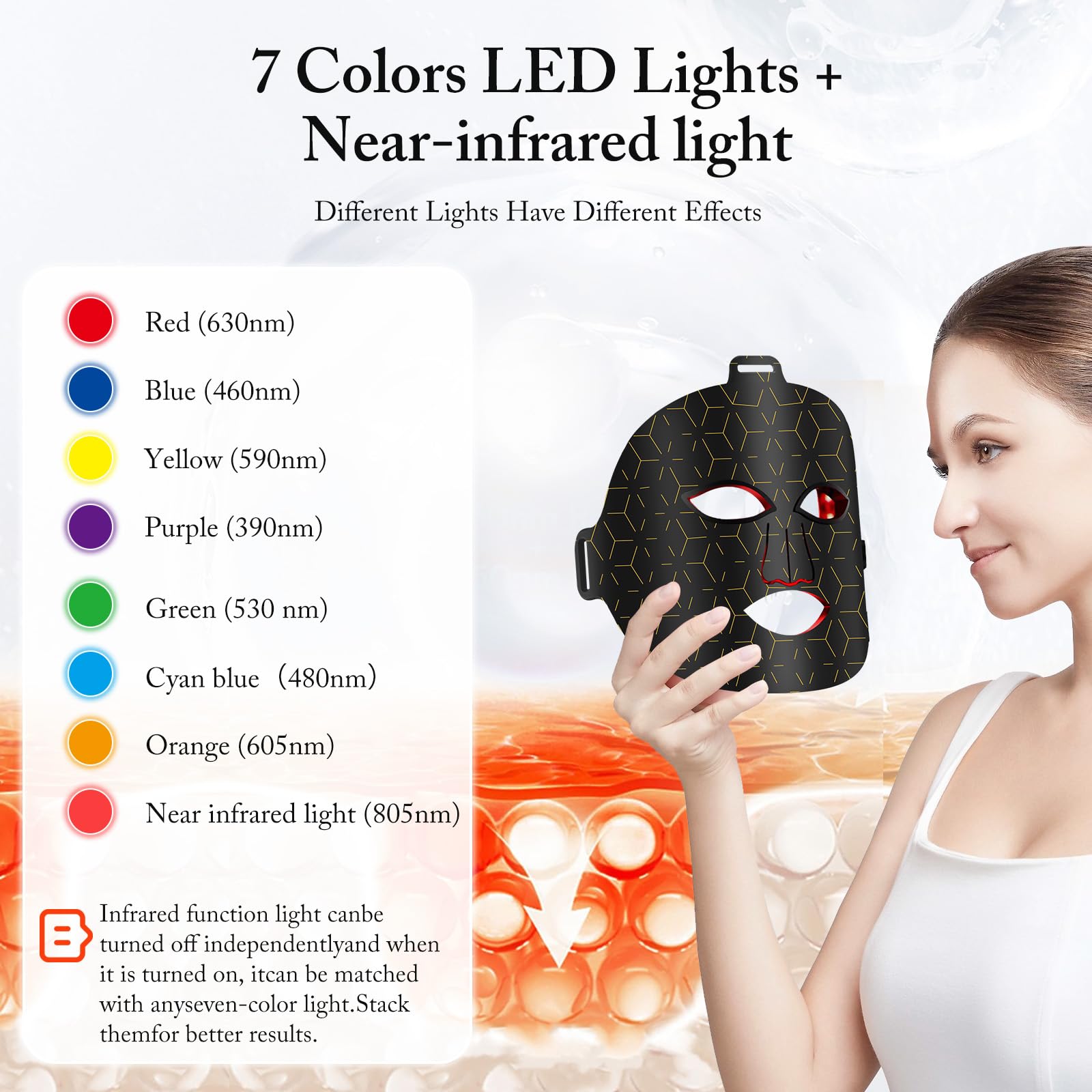 Red Light Therapy Mask for Face - 7 Modes Portable LED Light Therapy Device with Remote Control, 850nm Near-Infrared Wavelength & Timer - Anti-Aging Skincare Treatment for Home, Travel & Spa Use