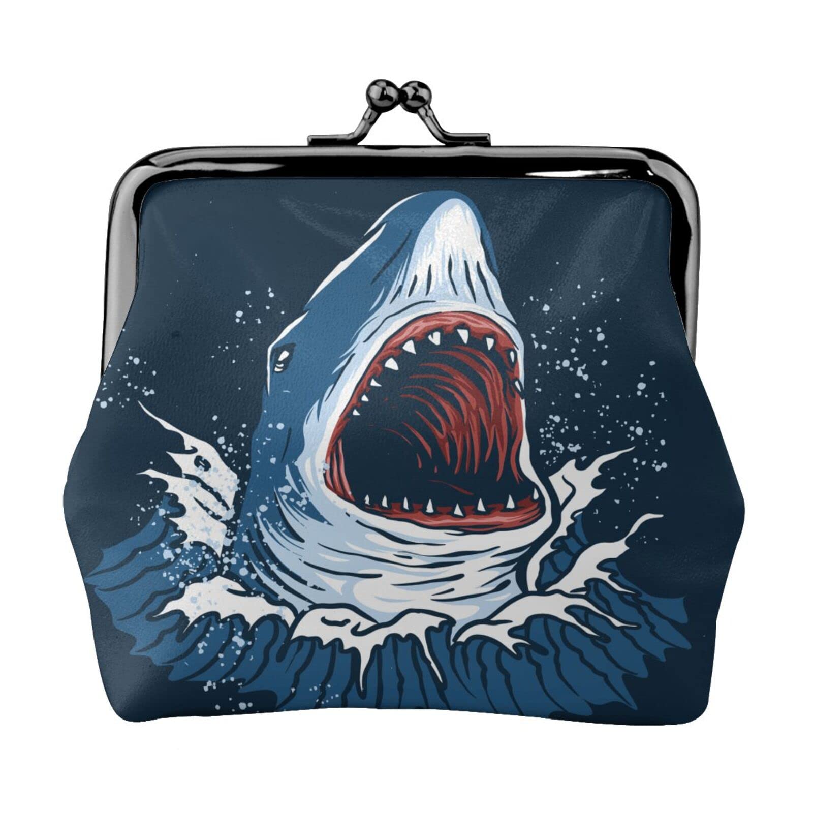 Women's Cute Small PU Leather Wallet with Kiss Lock & Buckle - Coin Purse, Card Holder & Mini Clutch Purse (Blue Shark) | Perfect for Everyday Use, Travel & Gift Giving