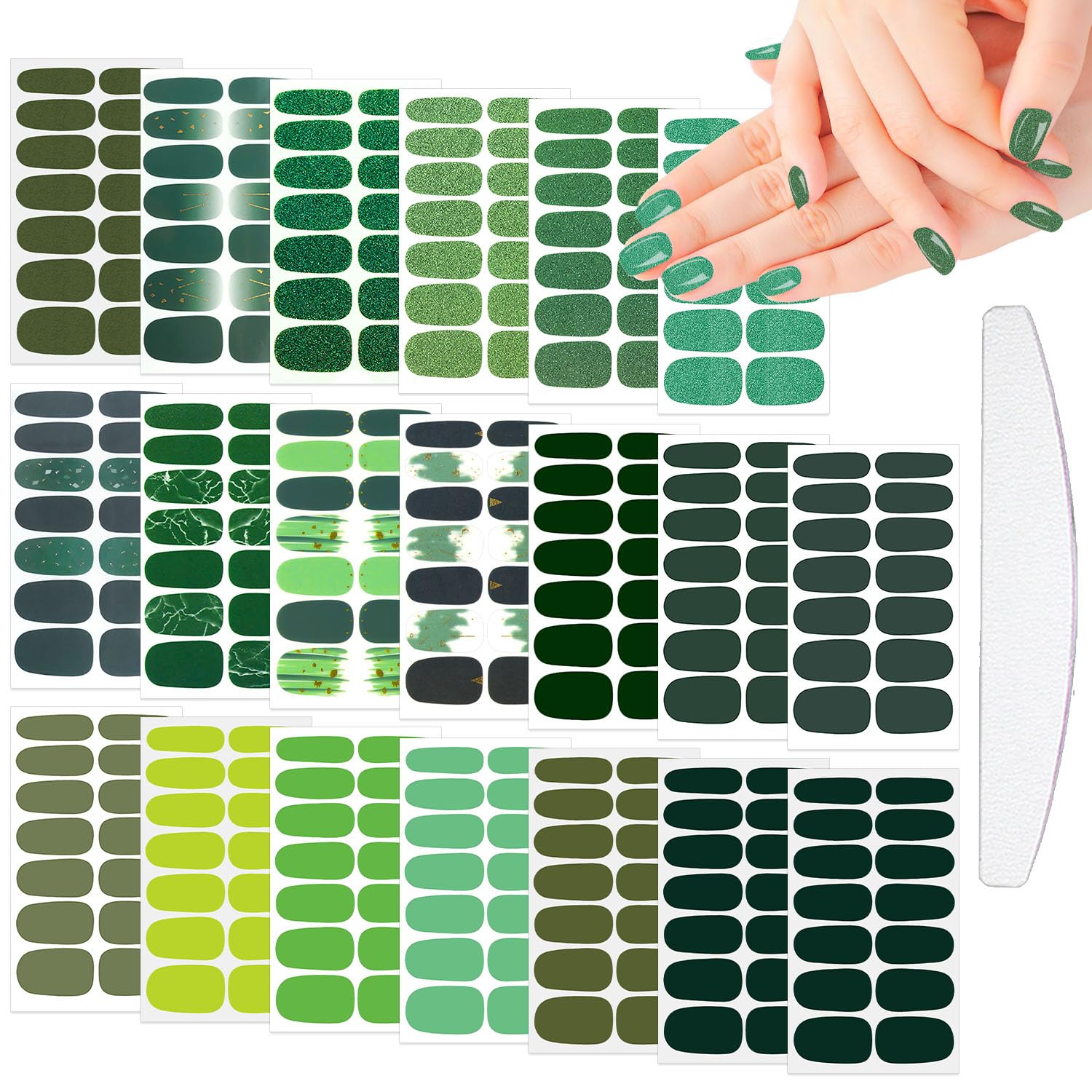 20 Sheets Green Solid Color Nail Polish Strips with Nail File | Self-Adhesive St. Patrick's Day Nail Art Wraps | Easy DIY Nail Stickers for Women | Perfect for Parties, Holidays & Everyday Wear