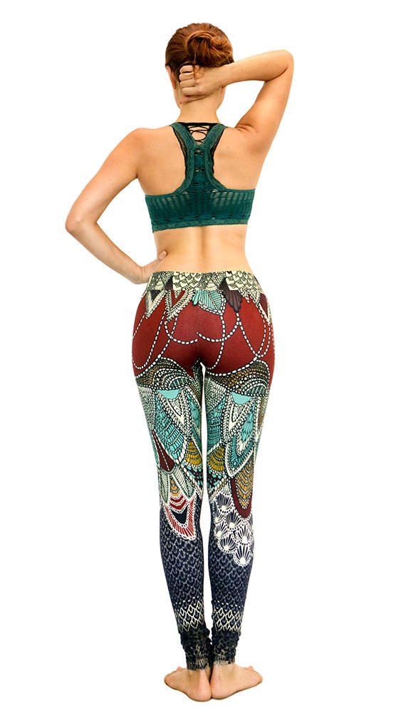 Hand-Painted & Digitally Printed Red & Blue Carmin Leggings - High Waist Yoga Pants for Women, Comfortable Workout & Lounge Wear for Yoga, Gym, Running & Daily Activities