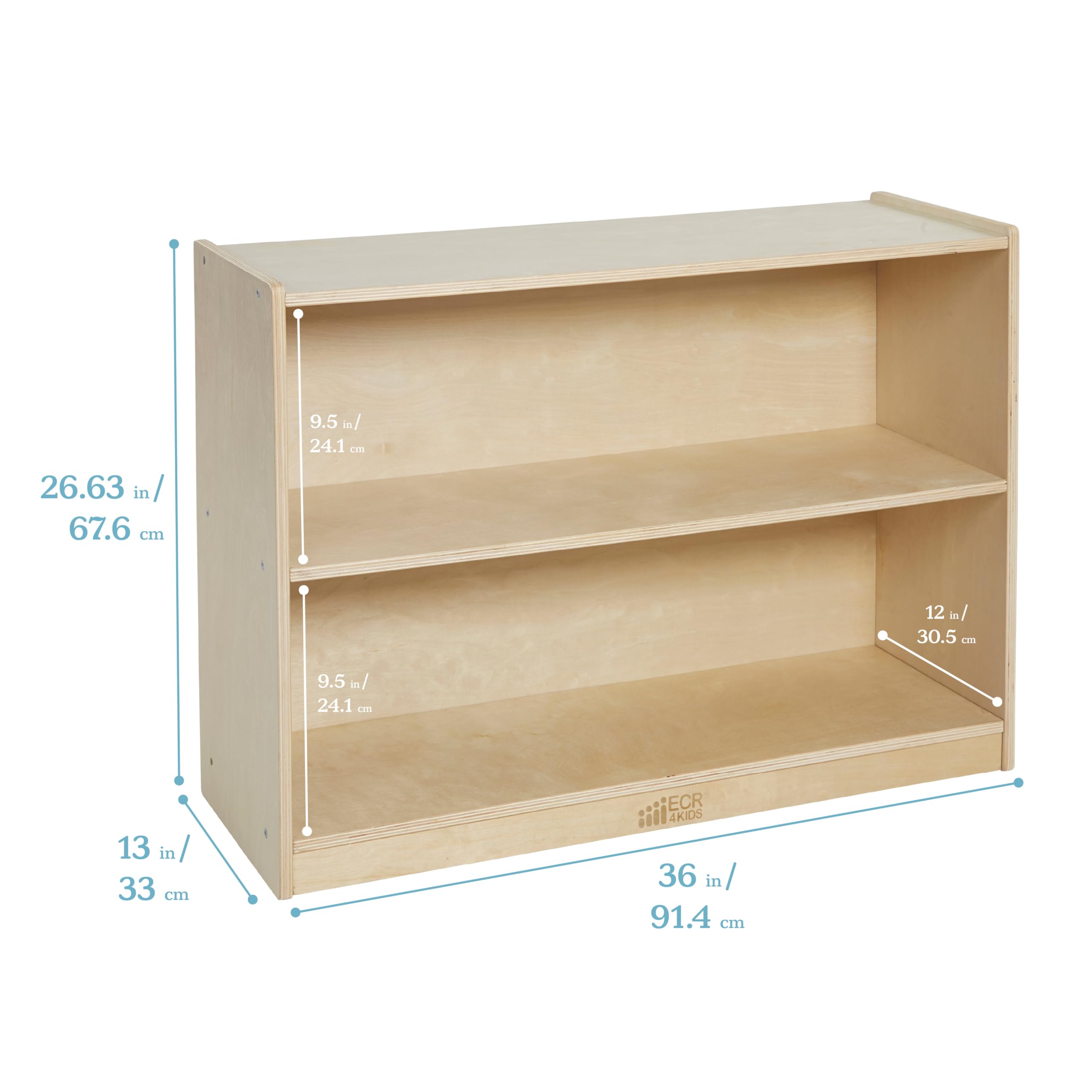 ECR4Kids 2-Shelf Rolling Storage Cabinet - Natural Wood Mobile Organizer for Classroom, Office, or Home - Perfect for Books, Toys, and School Supplies Storage