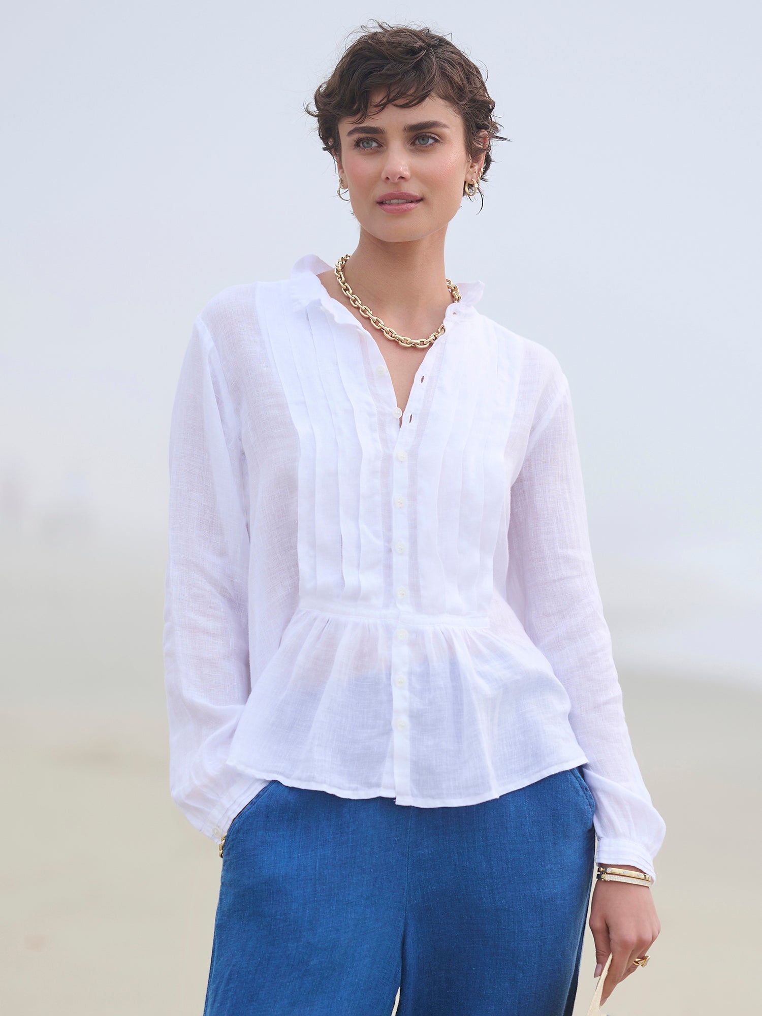 Nora Tux Linen Shirt for Women - Classic Elegant Button Down Blouse with Notch Lapel | Perfect for Office Wear, Business Casual, and Special Occasions