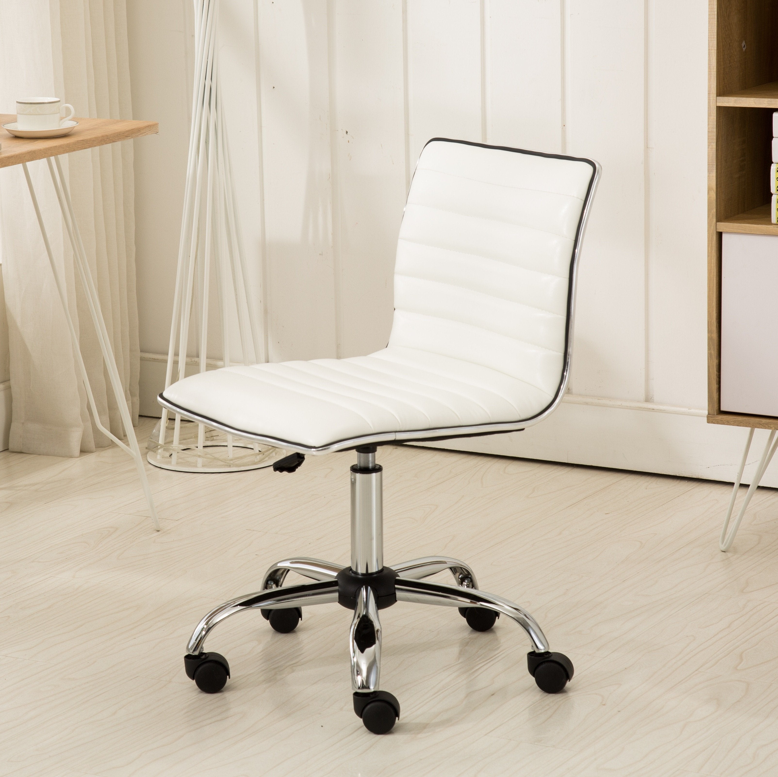 Roundhill Furniture Fremo Chromel Adjustable Air Lift Office Chair - Ergonomic Mesh Back & Height Adjustable for Home & Office Workspaces - White