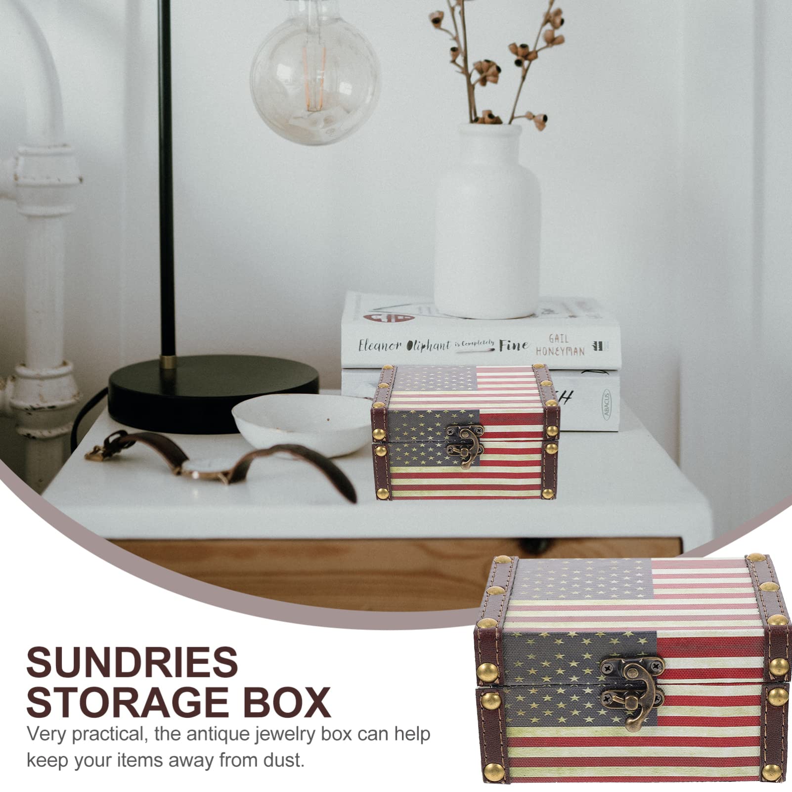 Zerodeko Wooden Jewelry Organizer Box - American Flag Design Pirate Treasure Chest for Small Jewelry, Trinkets & Keepsakes | Perfect for Home Decor, Gift Giving & Pirate-Themed Parties