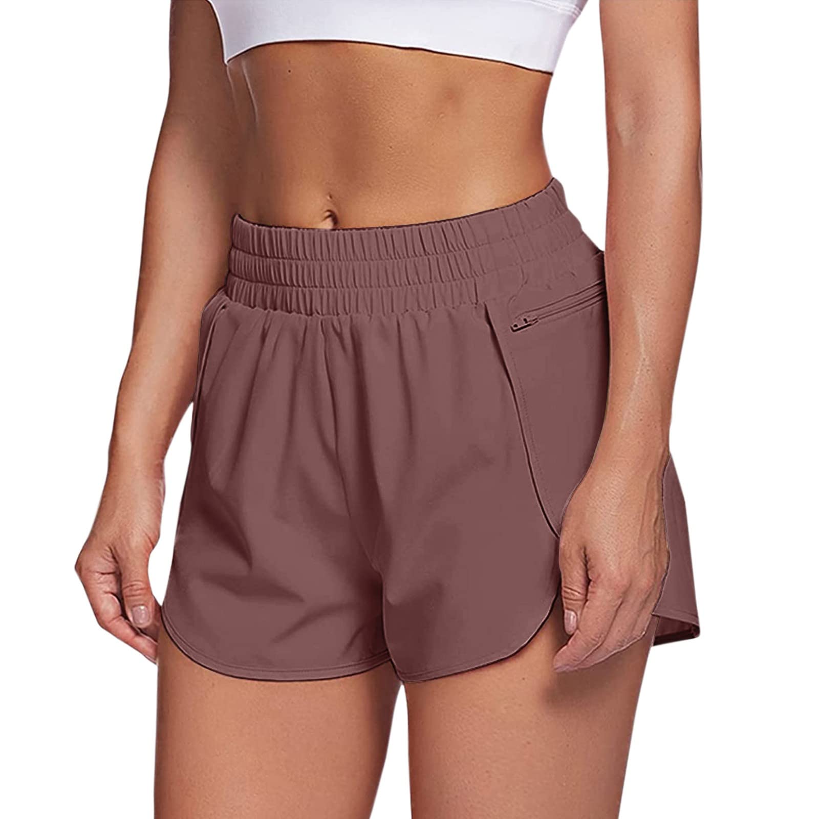 FENGQI Women's High Waist Running Shorts with Pockets - Elastic Workout Athletic Shorts for Women - Breathable Loose Fit Summer Shorts for Jogging, Gym & Yoga