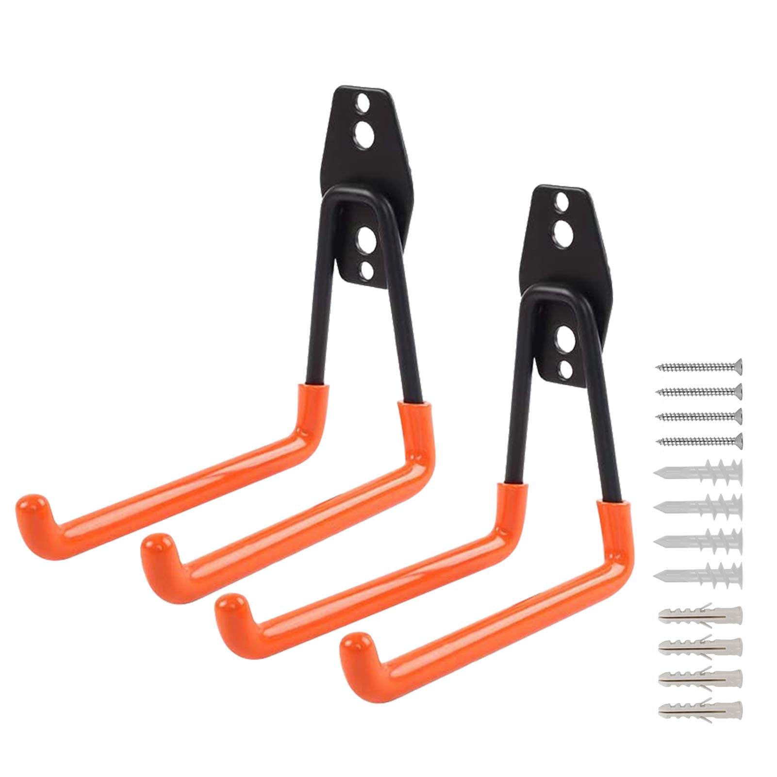 Heavy Duty Bike Wall Hooks 2 Pack - Steel U-Shaped Garage Storage Hangers for Bicycles, Ladders, Garden Tools & Bulky Items - Anti-Slip Orange Coating - Perfect for Garage, Shed & Workshop Organization