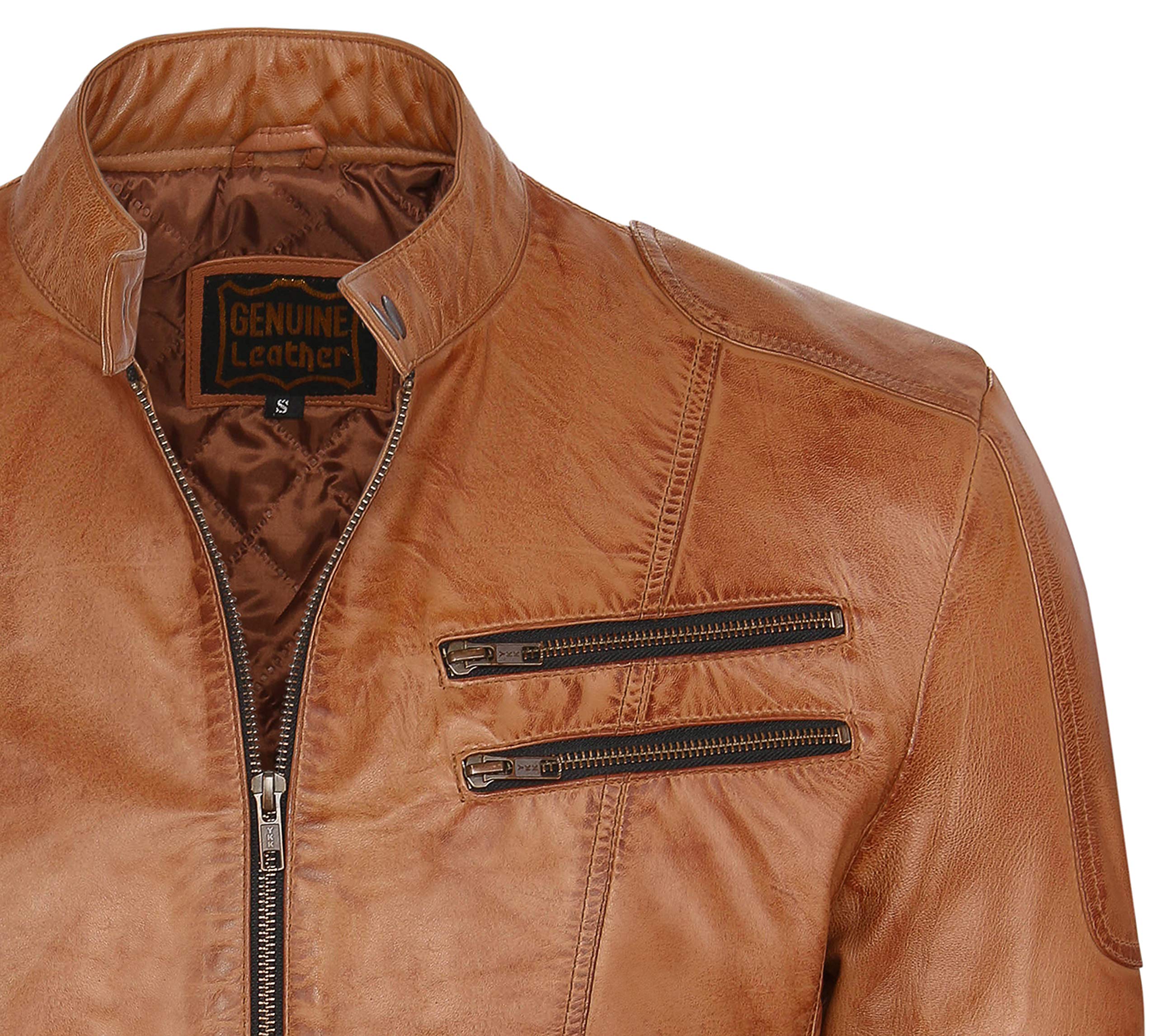 Skylinewears Men's Genuine Leather Biker Jacket - Sheepskin Motorcycle Jacket with Stand Collar - Perfect for Riding, Casual Wear & Outdoor Adventures