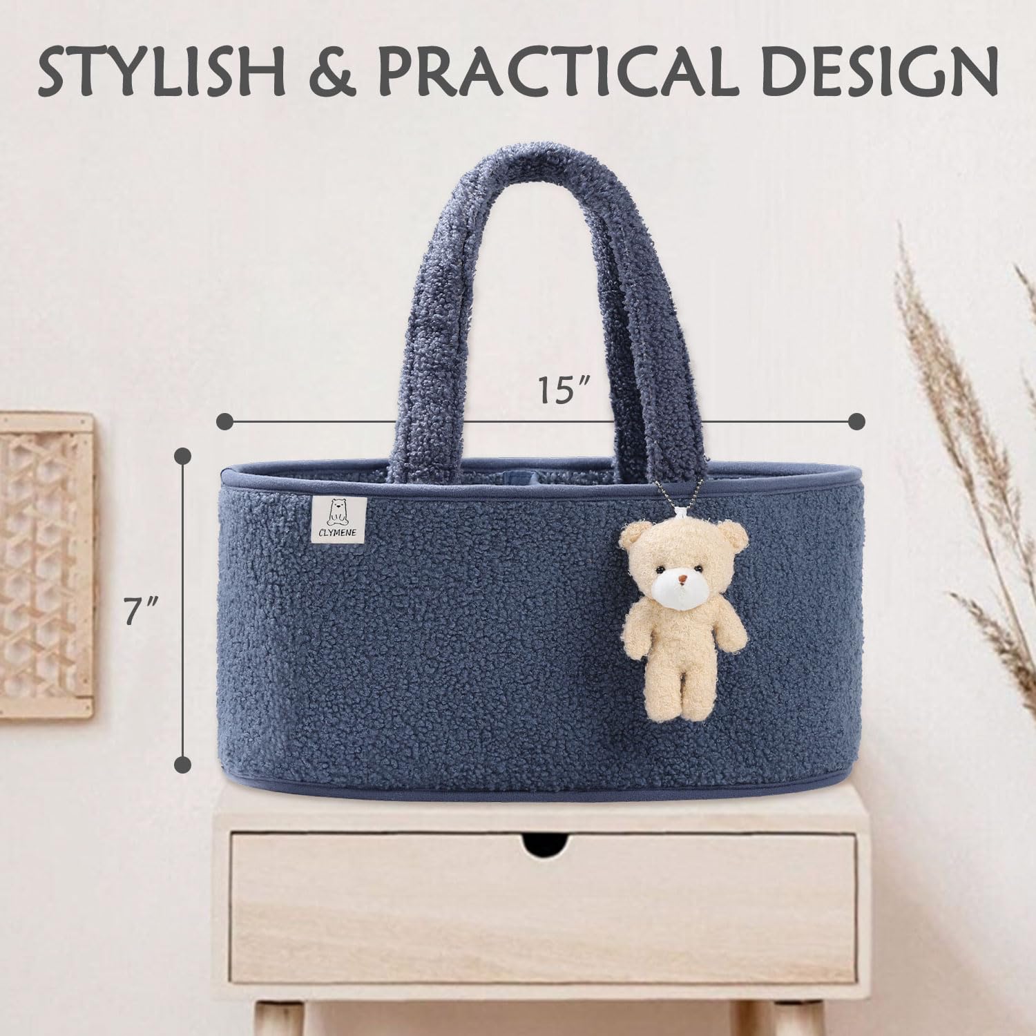 CLYMENE Baby Diaper Caddy Organizer - Portable Nursery Storage Basket for Diapers, Wipes & Baby Essentials | Newborn Changing Table Organizer | Perfect Baby Shower Gift & Registry Item | Travel Diaper Tote Bag for Car & Home Use | Stone Blue | Ideal for Nursery Organization & On-the-Go Parents