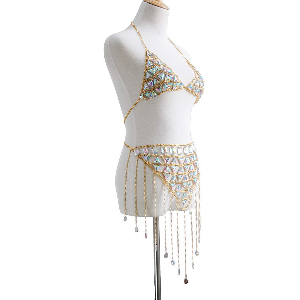 Connie Cloris Women's Sexy Body Chain Jewelry - Gold & Silver Rhinestone Waist Chain for Clubwear, Festival, Bikini, and Beach Party Outfits