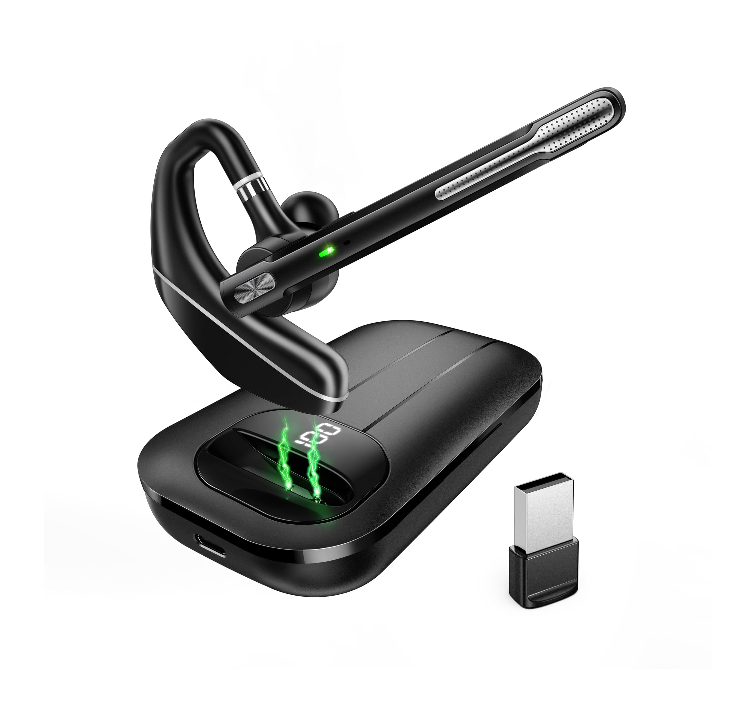 Bluetooth 5.3 Wireless Headphones with 1000mAh Charging Case, 96H Battery Life, Noise Cancelling Dual-Mic Earpiece for Hands-Free Calls - Perfect for Truckers, Home Office, Computer & Cell Phone Use