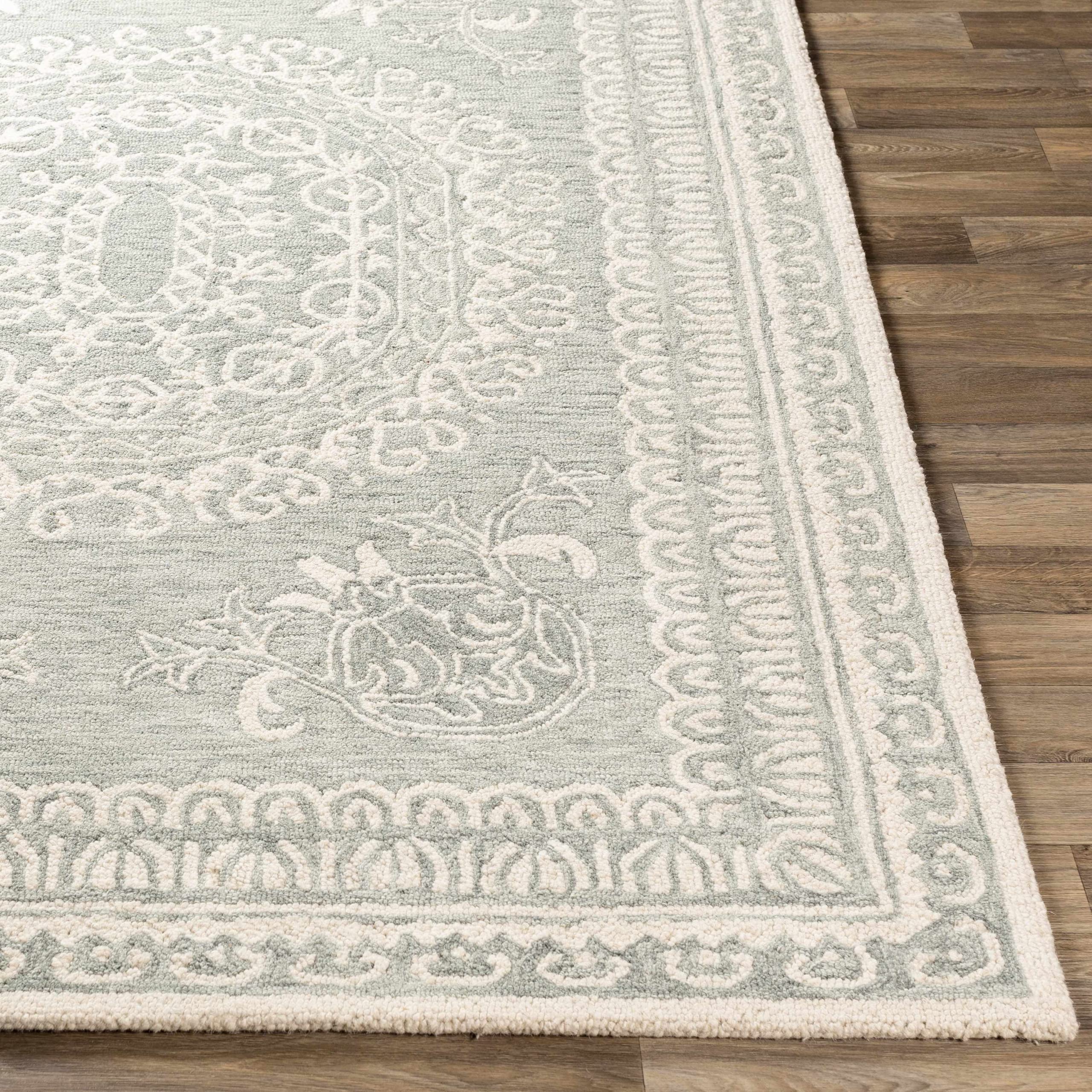 Premium Hauteloom Parsonsburg Wool Area Rug 8' x 10' - Traditional Green & Ivory - Soft Living Room & Bedroom Carpet - Perfect for Cozy Home Decor & High-Traffic Areas