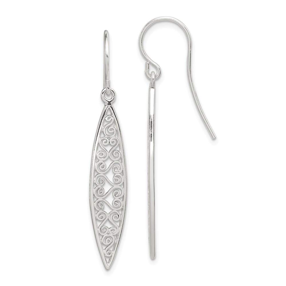 Sterling Silver Polished Filigree Shepherd Hook Earrings for Women - Elegant Vintage Dangle Earrings for Party, Wedding & Everyday Wear