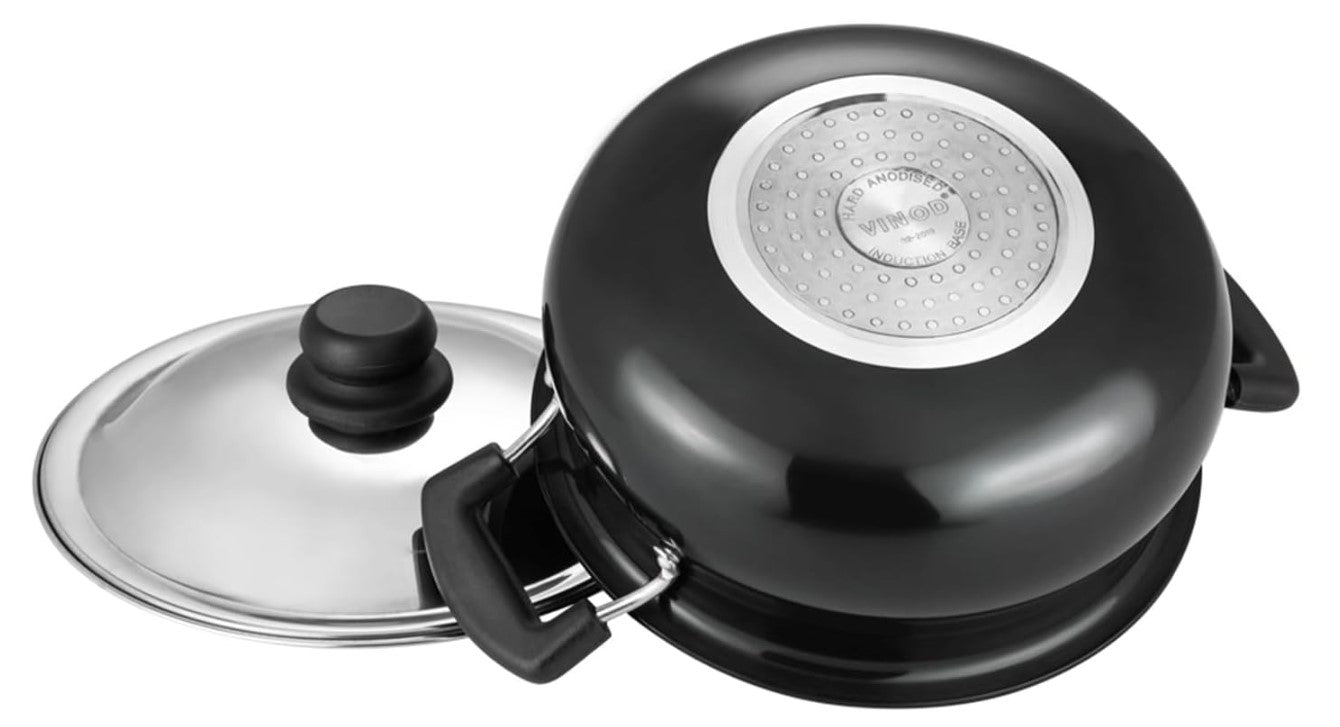 Vinod Black Pearl Hard Anodised Handi with Lid 6.5 Liters Large Induction Bottom Cookware - Perfect for Indian Cooking, Biryani, Curry & Stews