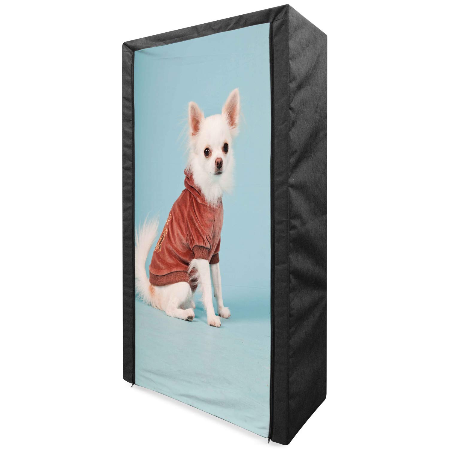 Ambesonne Chihuahua Portable Fabric Wardrobe Closet - 33.5 Inch Pet Clothes Organizer with Shelves, Pale Blue & Dark Salmon - Perfect for Bedroom, Nursery, or Dorm Storage Solutions