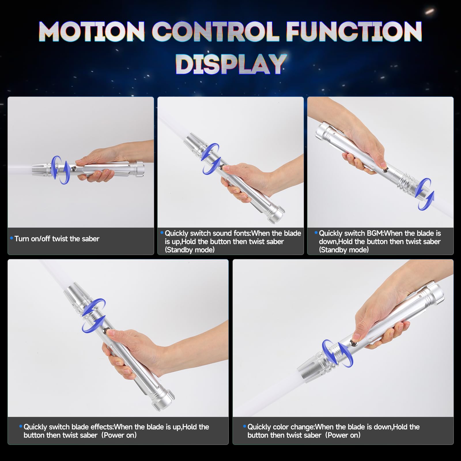 Premium Metal Aluminum Rechargeable Motion Control Lightsaber - Heavy Dueling FX Light Saber with 10 Sound Fonts & 12 RGB Colors for Adults & Kids | Perfect for Cosplay, Star Wars Enthusiasts, Christmas Gifts & Collectors (Silver E15 Model)
